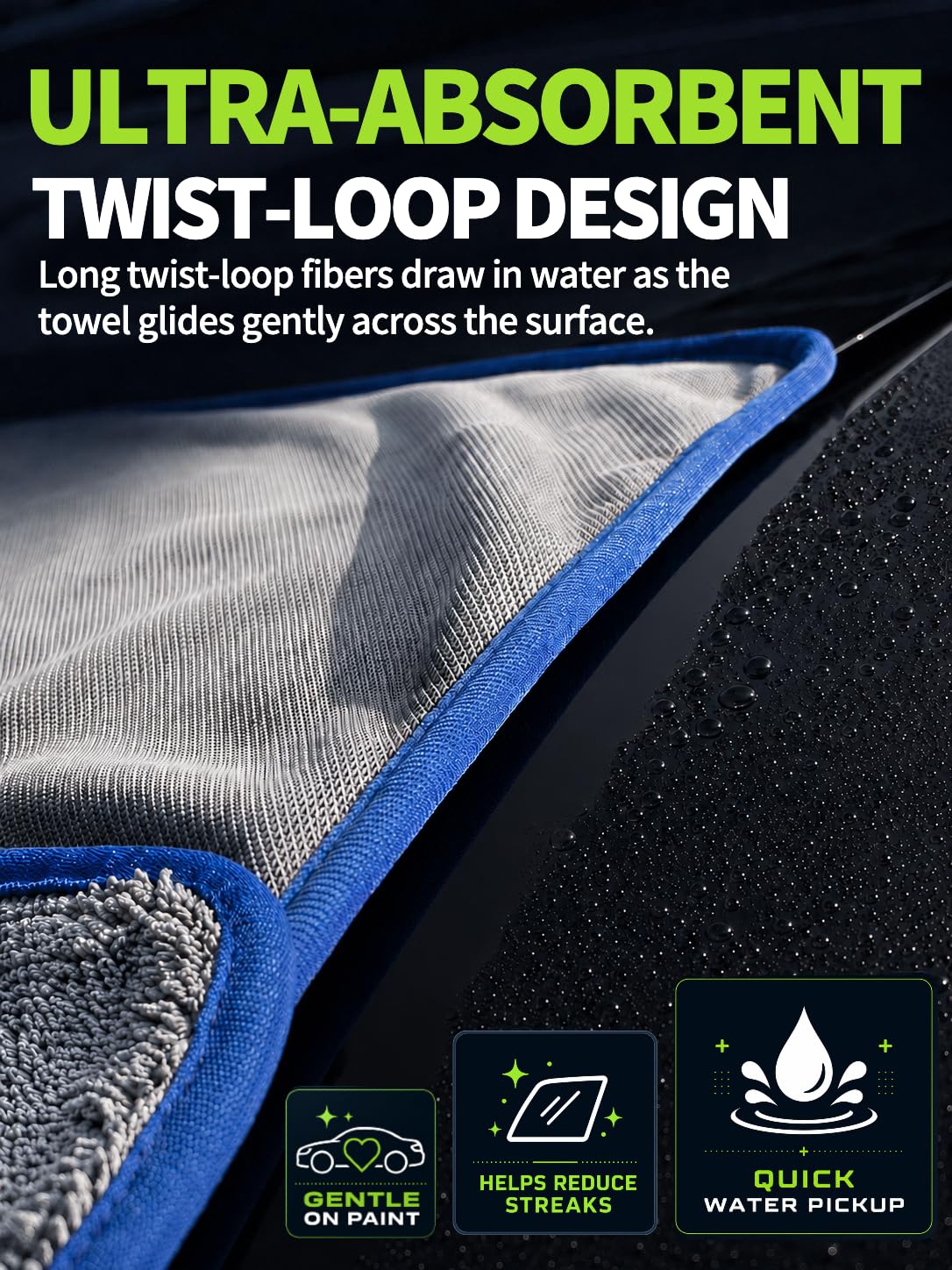 SHSCLY Toallas de secado de microfibra para coches grandes, color gris, 29 x 33 pulgadas, paquete de 2