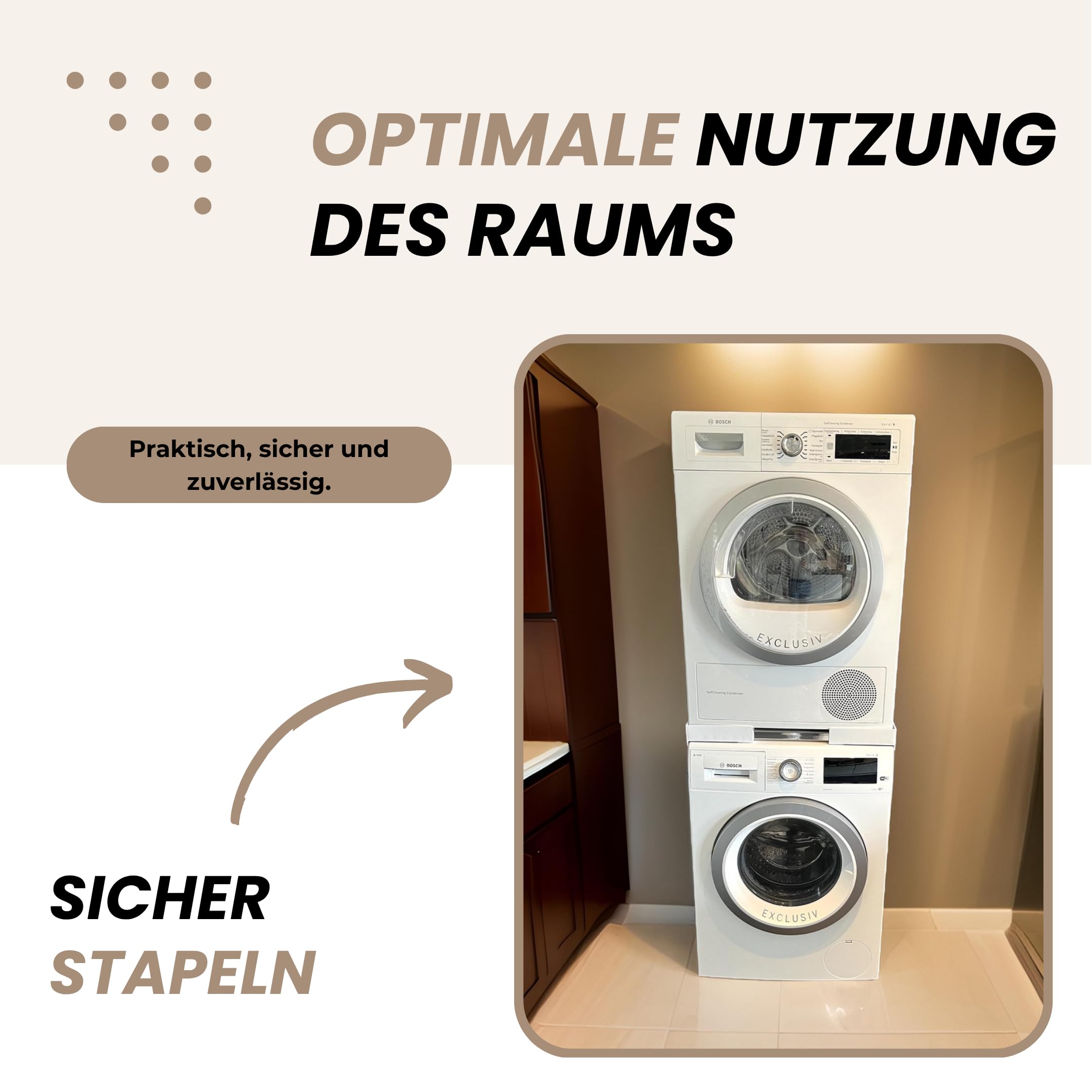Universal-Stapel Kit - Verstellbarer Abstandshalter für Waschmaschine und Trockner - Langlebig und universell Geeignet für alle Marken - Effizient Platzsparend für Zuhause