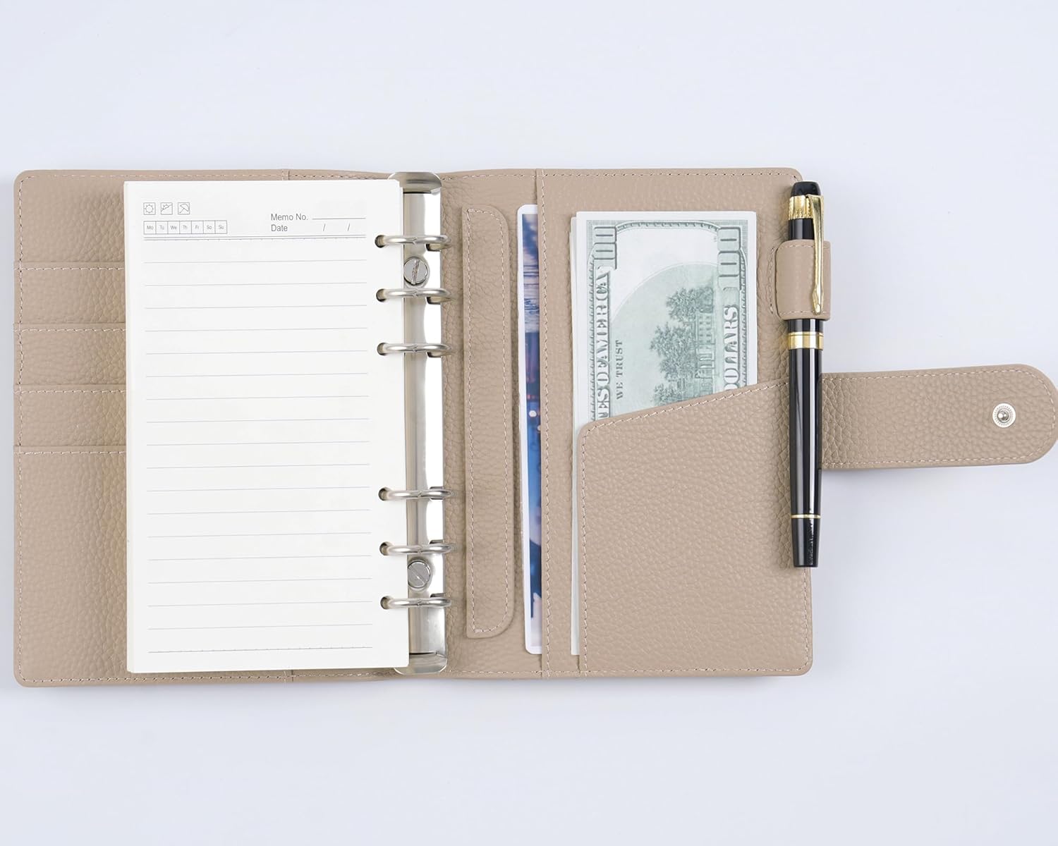 Moterm Personal Elite Rings Planner - Genuine Leather Binder Organizer without Big Back Pocket (Pebbled-Taupe, 25mm Ring)