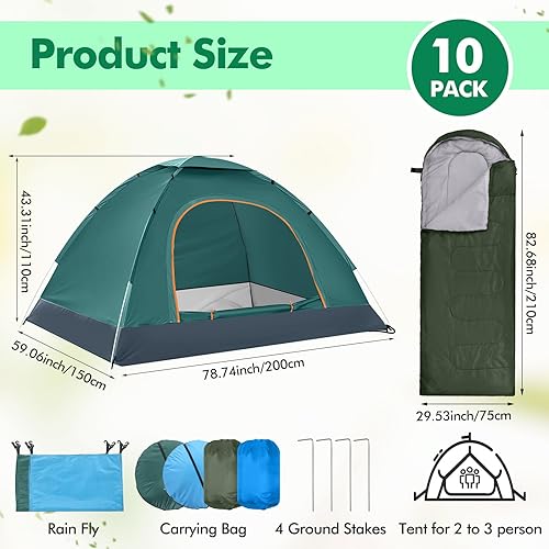 Miniatura 2 de Woanger 10 Set 2 Person Camping Tents for Homeless Include 10 Pack Lightweight Tent and 10 Pack Sleep Bag Waterproof Windproof Setup Pop Up with