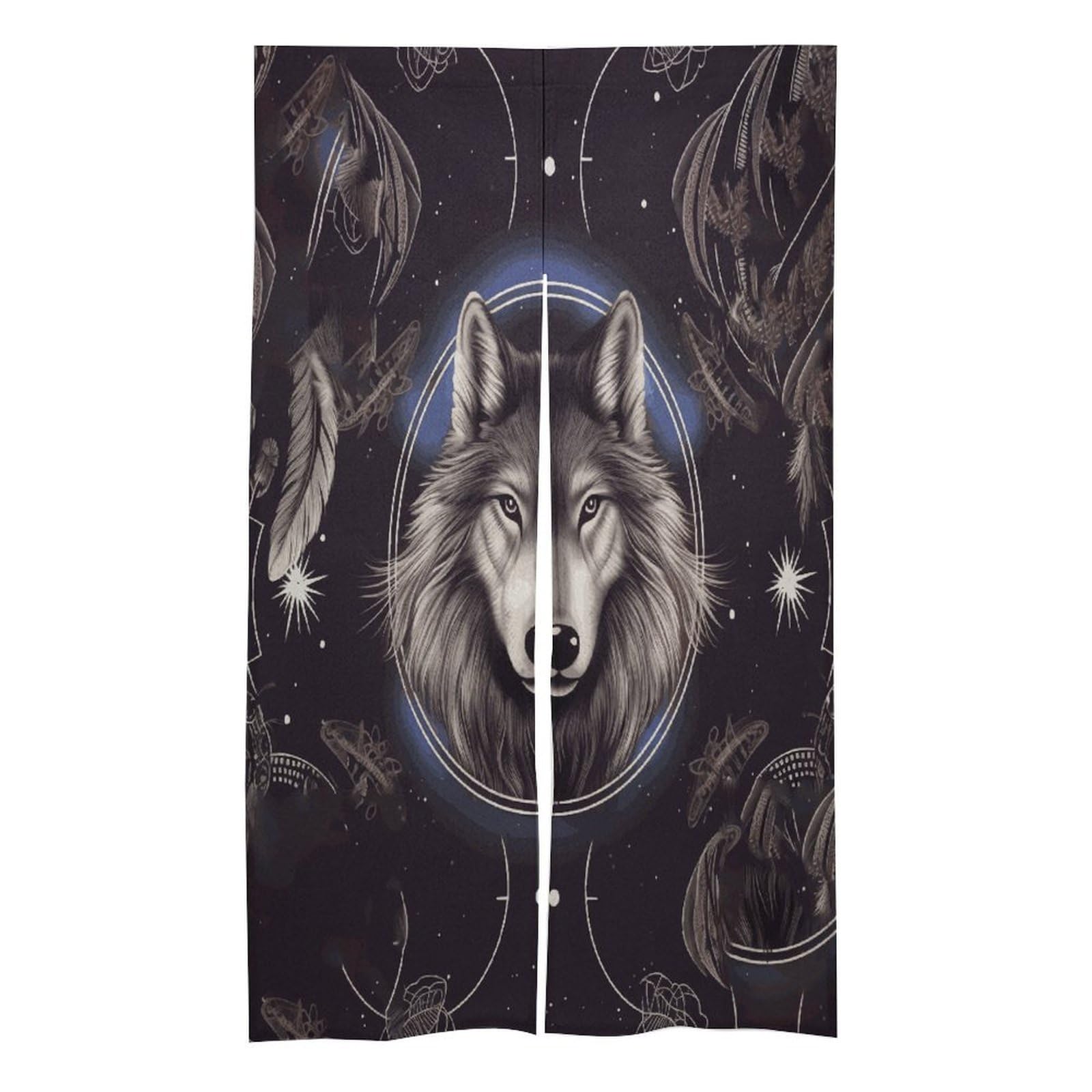 VstaDank Wolves and Dream Catchers Noren Doorway Curtain Printed Window Treatment Door Tapestry Chinese Traditional Doorway Curtain Long Type Door Tapestry for Home Decoration