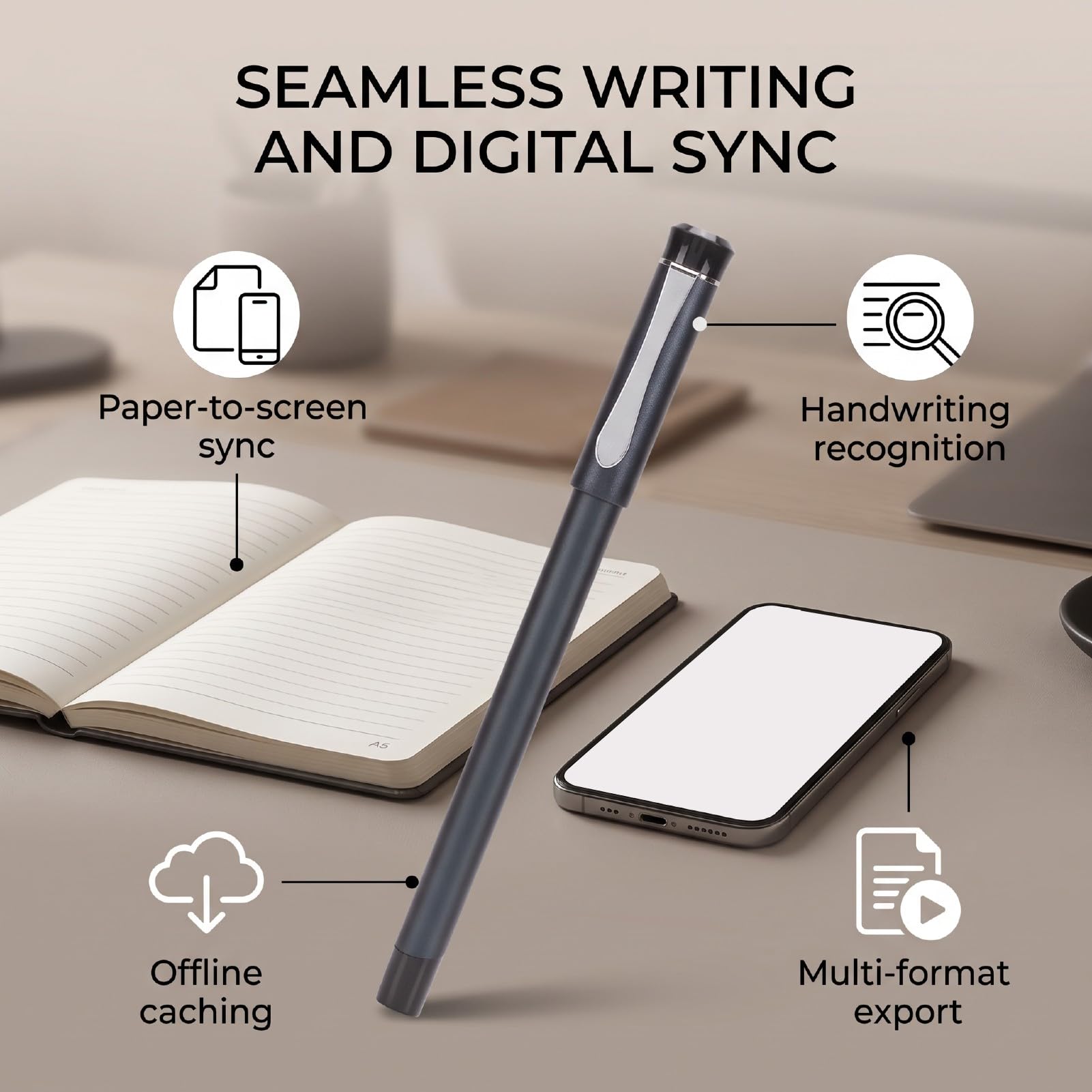 Goshyda Penna da Scrittura Intelligente con Notebook, Penna di Sincronizzazione Digitale Bluetooth con Riconoscimento della Scrittura OCR, Archiviazione Offline, per Tablet Smartphone (BLUE)