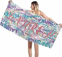 Vista 30 de Interestprint Toalla de playa personalizada con logotipo de secado rápido para él y ella, toalla de playa personalizada con texto blanco y morado