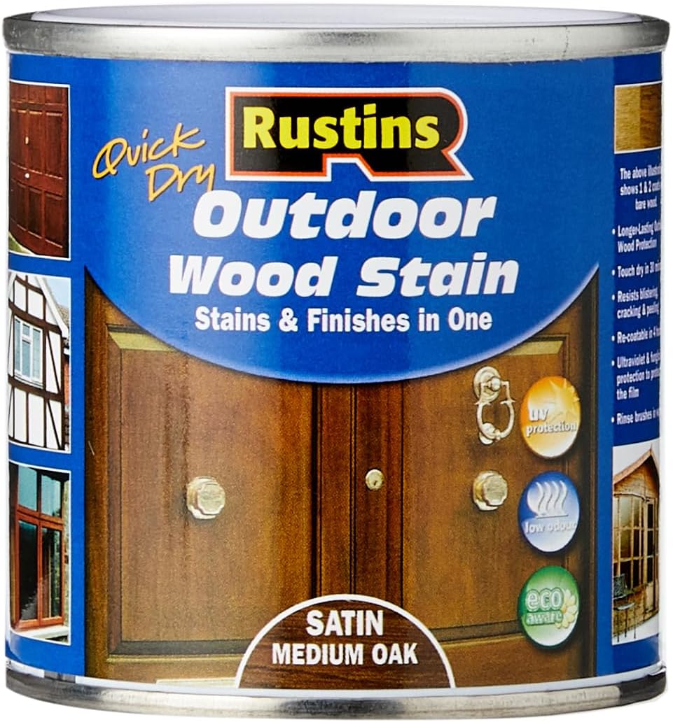 Rustins Quick Dry Outdoor Wood Stain 250ml Satin Medium Oak Amazon.co.uk DIY & Tools