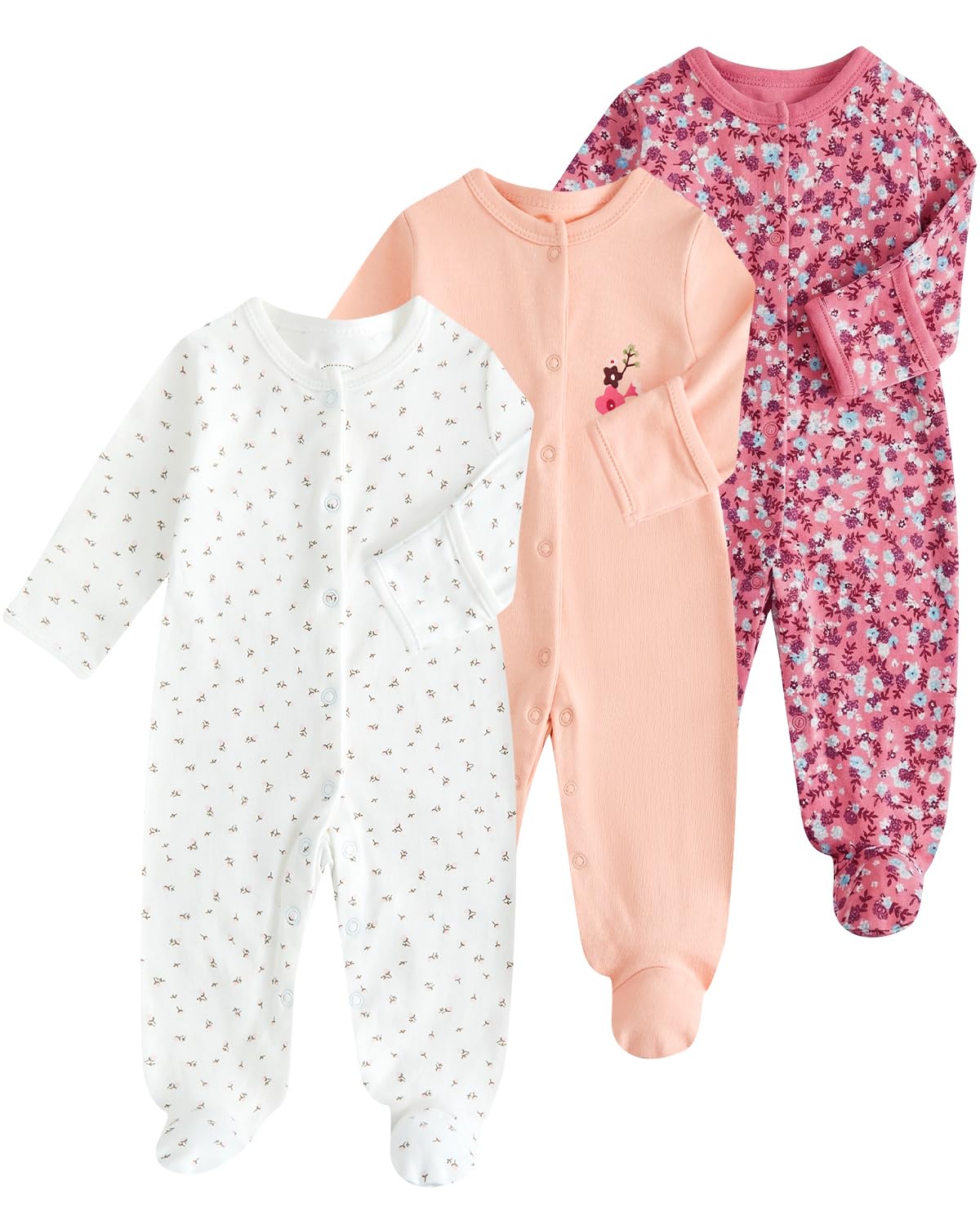 WYTbaby Confezione da 3 pagliaccetti per neonati, 100% cotone, pagliaccetto per neonati, 0-12 mesi