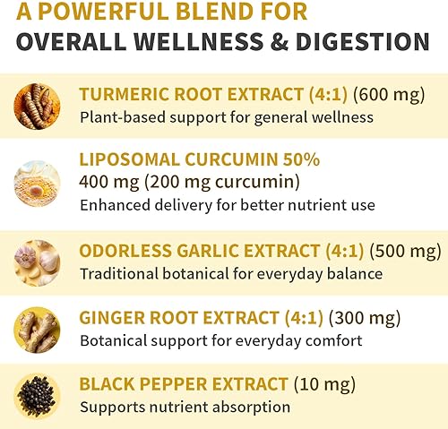 Miniatura 10 de Curcumina de cúrcuma 4 en 1 con bioperina 2360 mg 120 ct  95 de curcuminoides raíz de jengibre píldoras de ajo pimienta negra  Anti inflamatorio