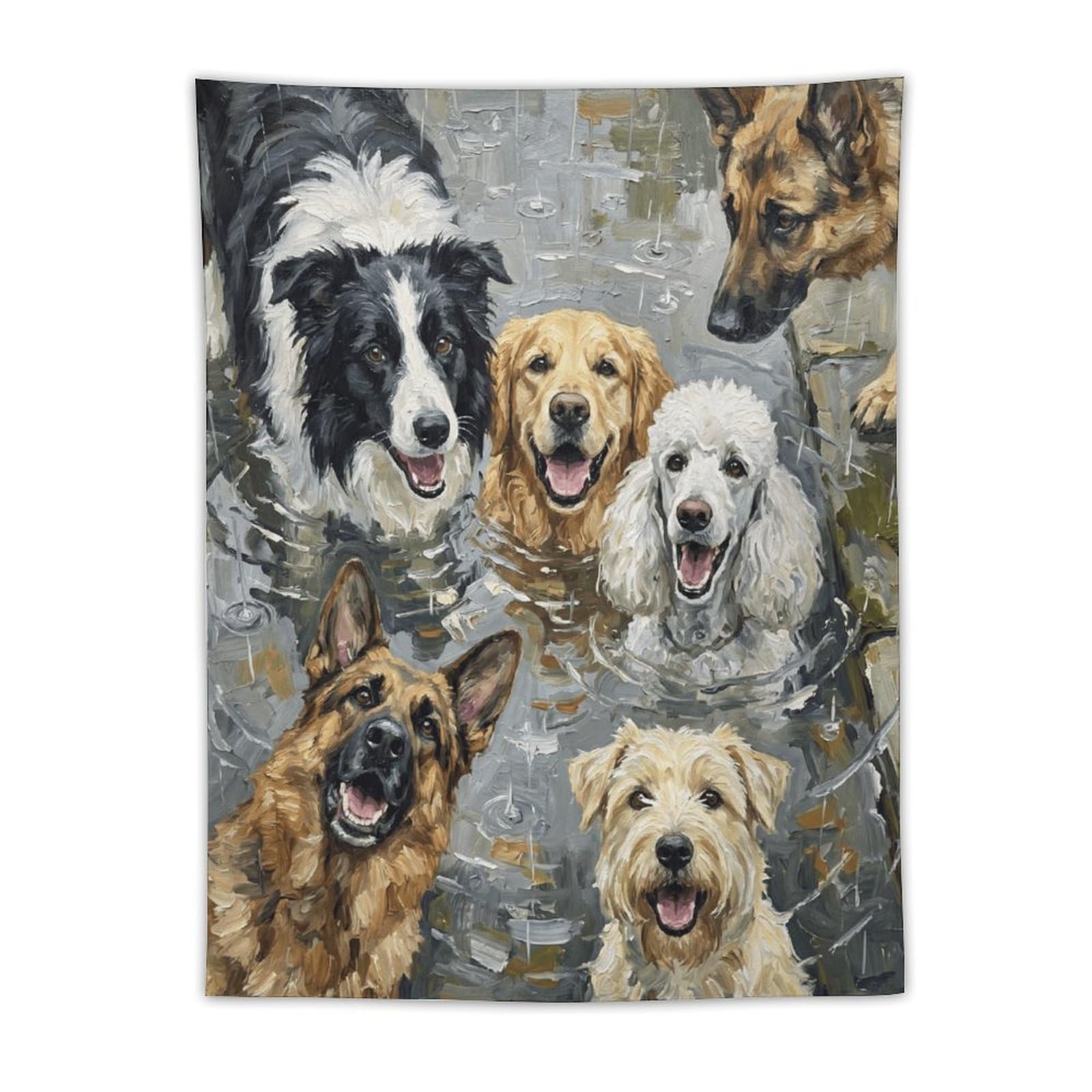 W7C8U2X3 Happy Dogs Watercolor Portrait Wall Tapestry, Friendly Dog Pack