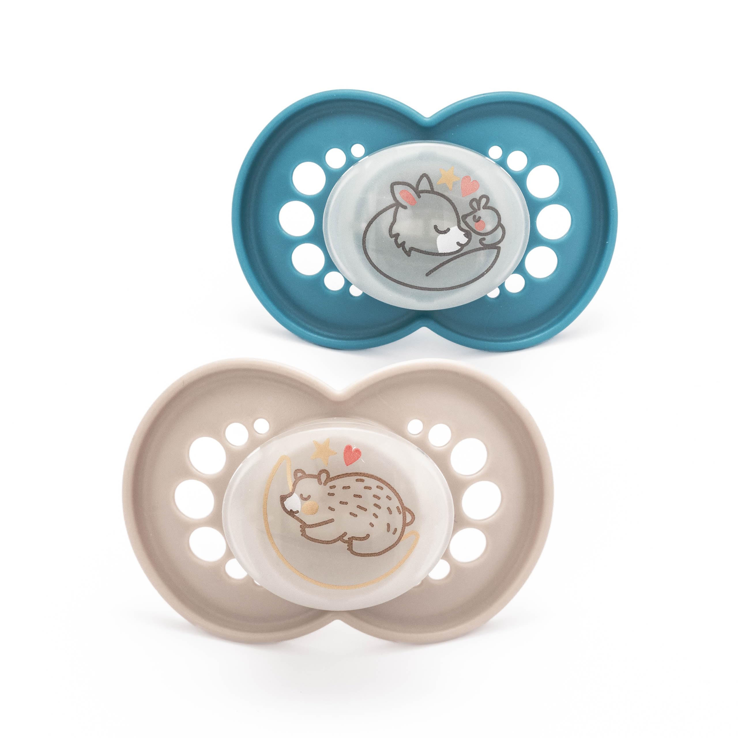 MAM Original Night Soothers | 16 Plus Months | 2 Pack | Glow in The Dark Dummies | Comes in Dummy Steriliser Case | Sustainable Materials | Baby Accessories | Blue (Various Designs)
