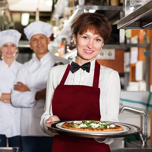 Vista 23 de Tarpop Paquete de 24 delantales con babero unisex, delantal comercial, delantal resistente para cocina, barbacoa, manualidades, para mujeres, Negro