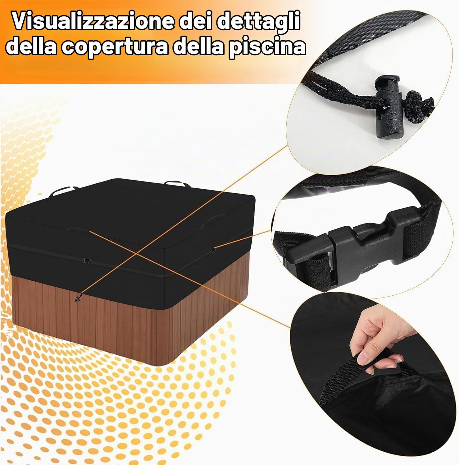 Copertura Vasca Idromassaggio, Oxford 600D impermeabile, 220x220x85 cm | Telone per vasca idromassaggio da esterno, copertura protettiva quadrata, impermeabile, protezione UV.
