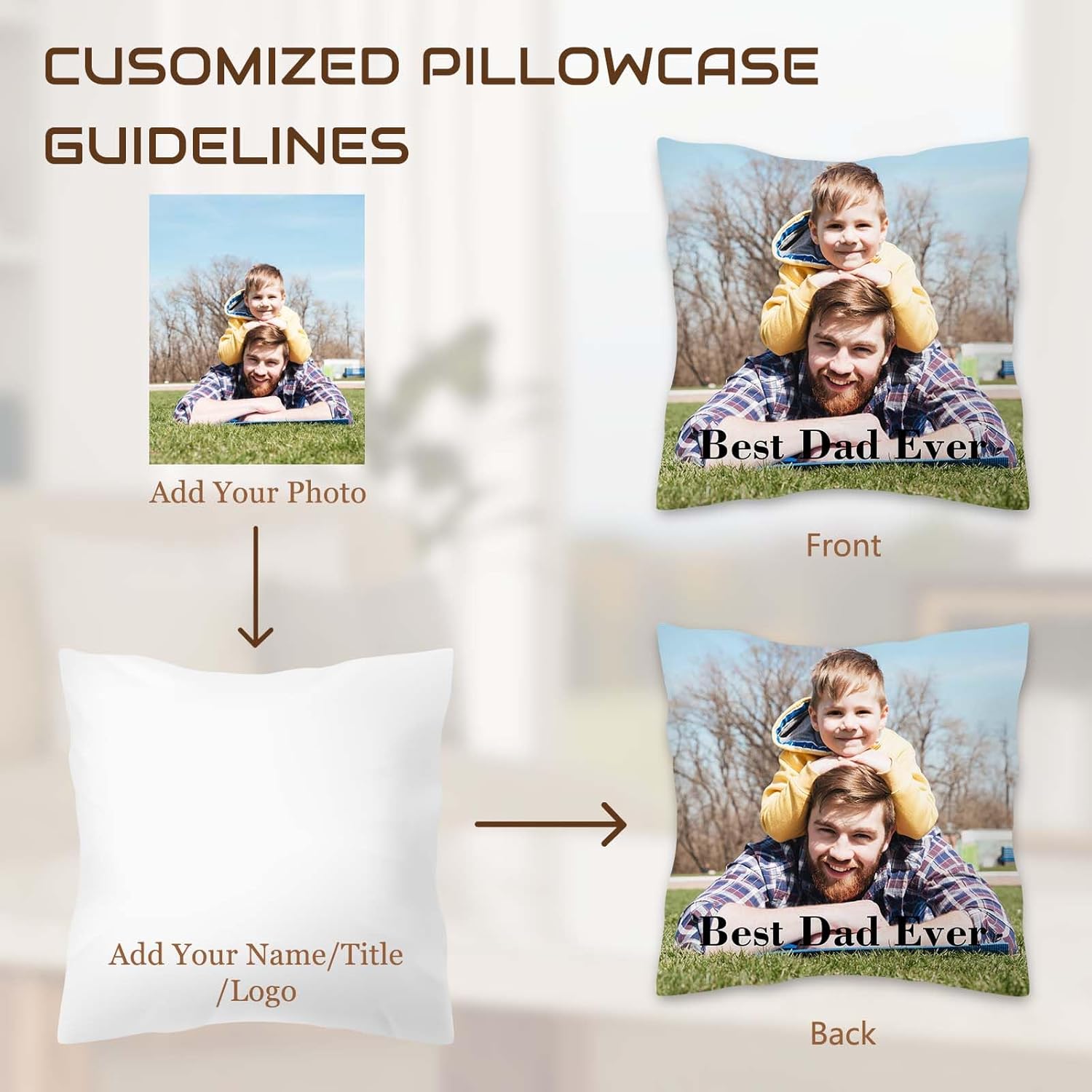 Custom Photo Pillow 18"x18" - Personalized Double Sided Pillows Cover with Picture Text, Soft Decorative Throw Case, Unique Gift for Couples, Family, Friends（Pillow Insert Included）