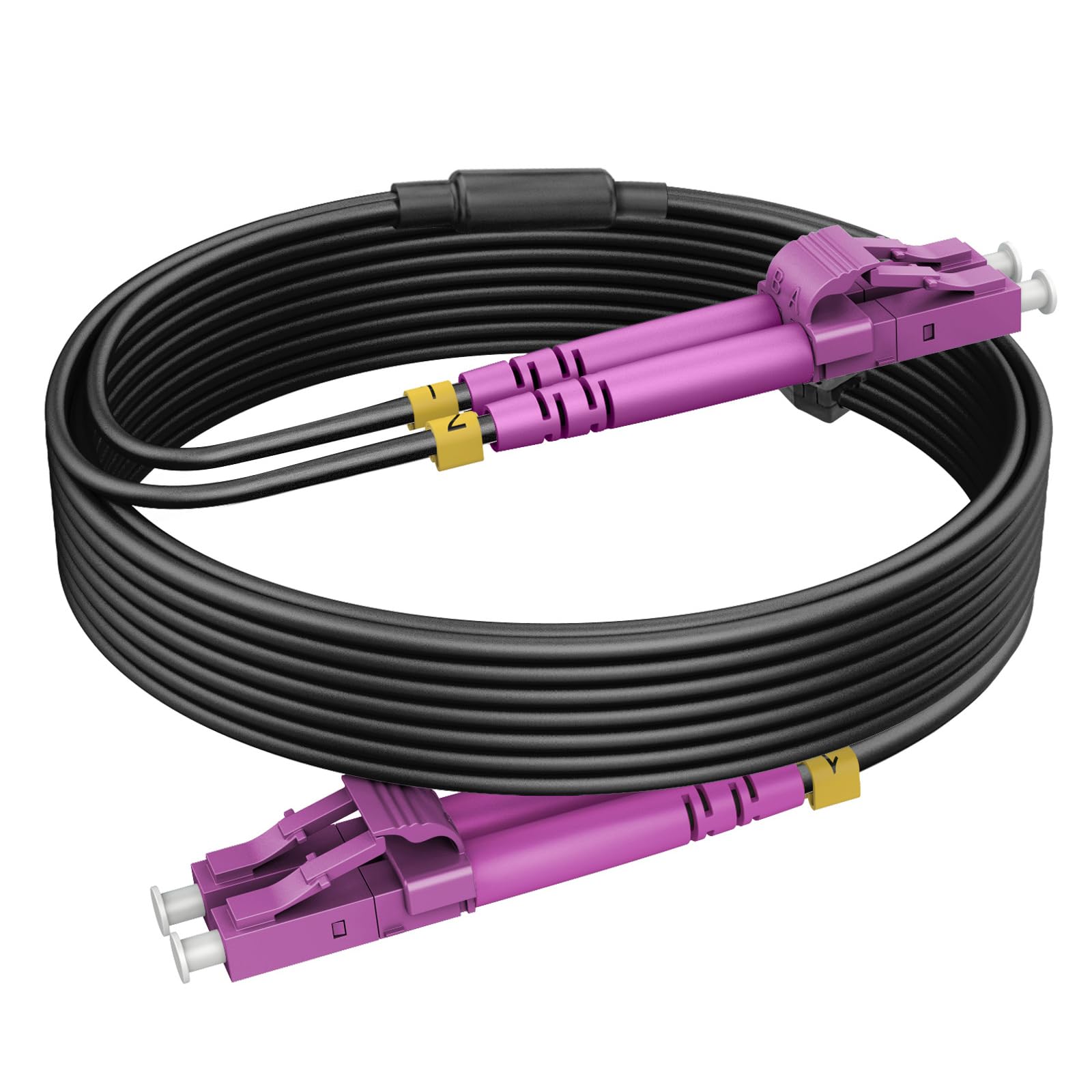 Câble fibre optique blindé OM4 LC vers LC duplex multimode 20 m - Pour l'intérieur et l'extérieur - 10 Go 50/125um LSZH OD 3,0 mm - Noir