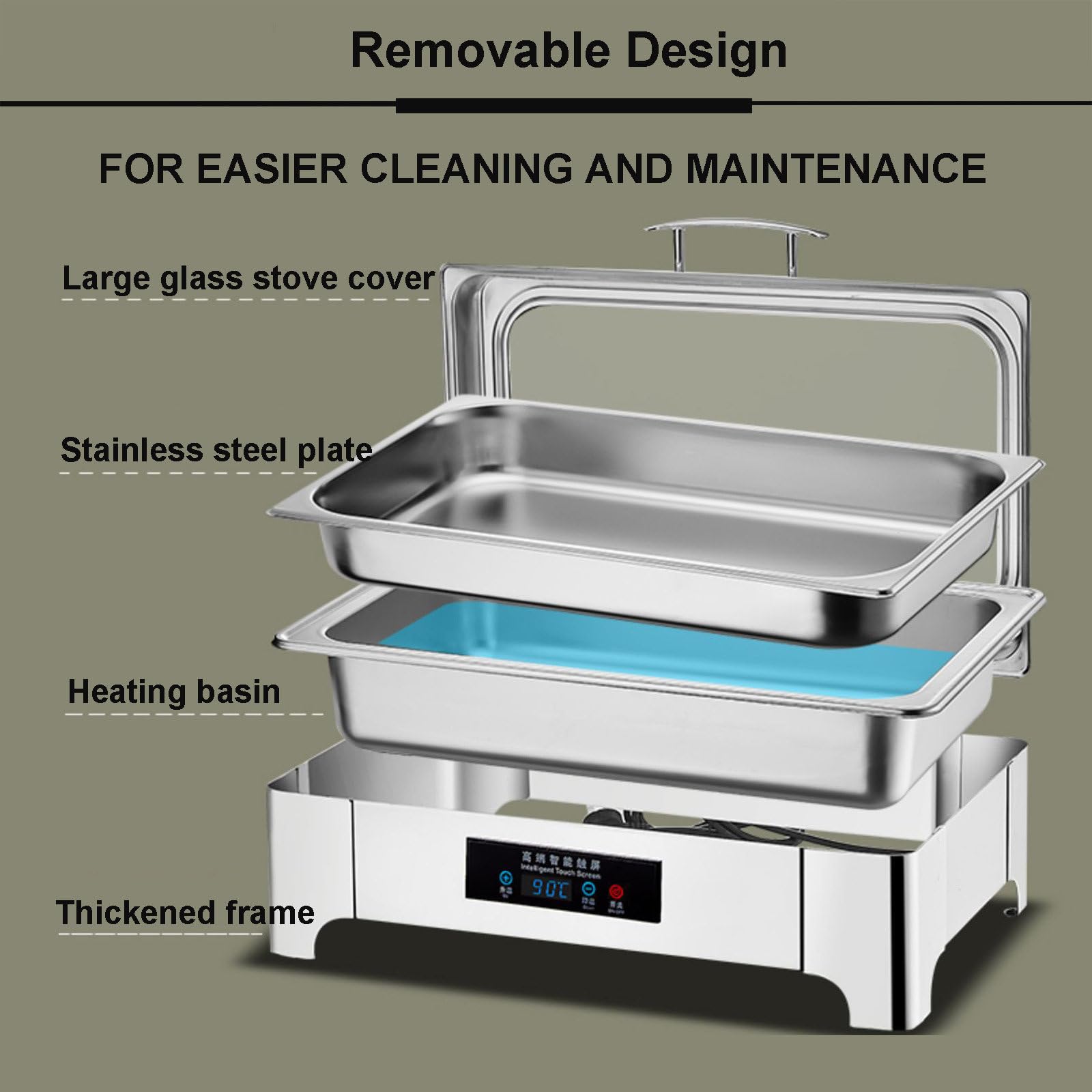 Scaldavivande Elettrico Da 13,5 Litri, Set Per Buffet, Scaldavivande Professionale Con Display A Led, Riscaldatore Per Alimenti Di Grande Capacità Per Cucina, Sala Da Pranzo, Catering, Banchetti, Pic