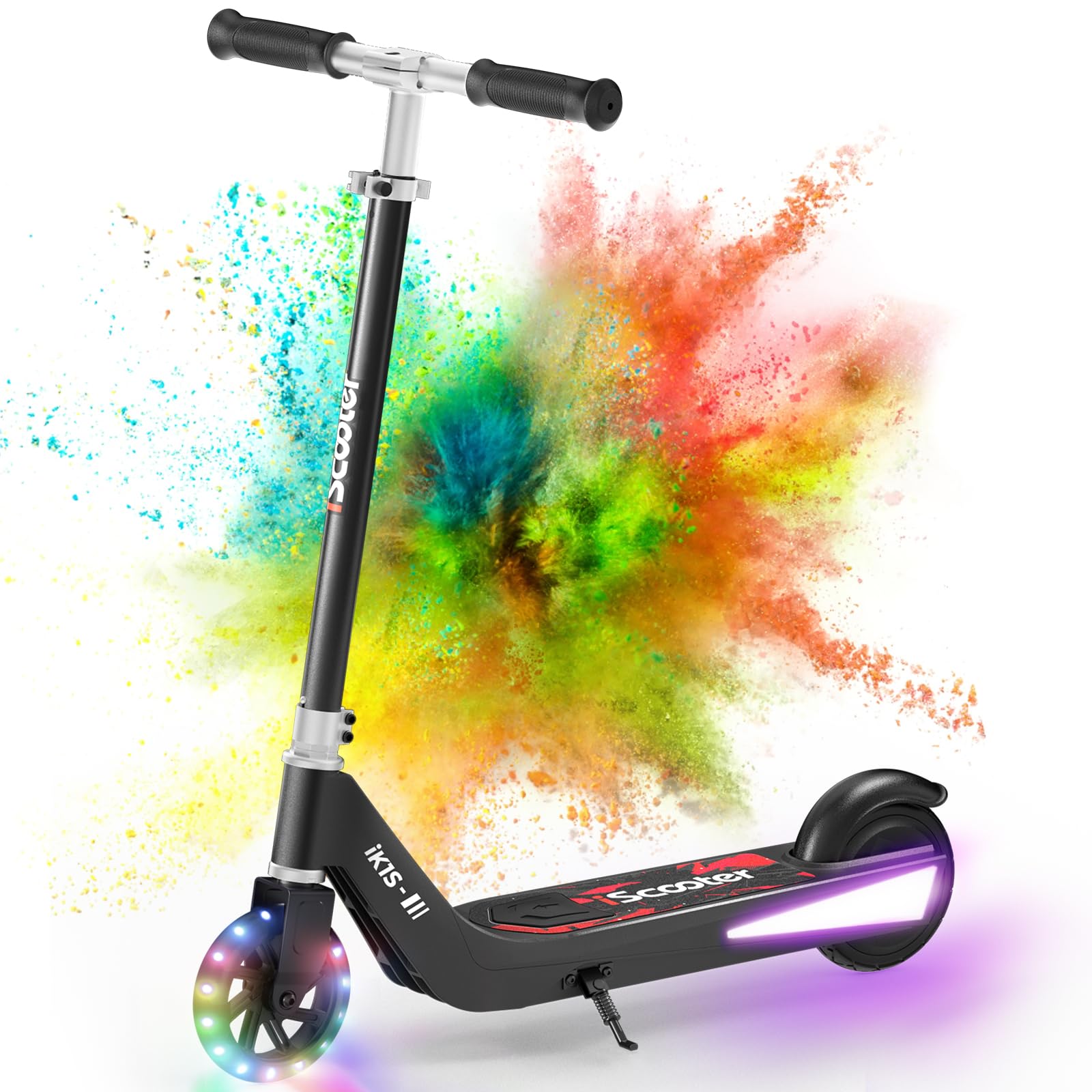 iScooter Patinete eléctrico para niños con Ruedas Delanteras LED, Patinete eléctrico iK1S para niños de 6 a 10 años, Rango de 7 km, 15 km/h, Luces LED Coloridas, Carga rápida de 3.5 Horas, Altura