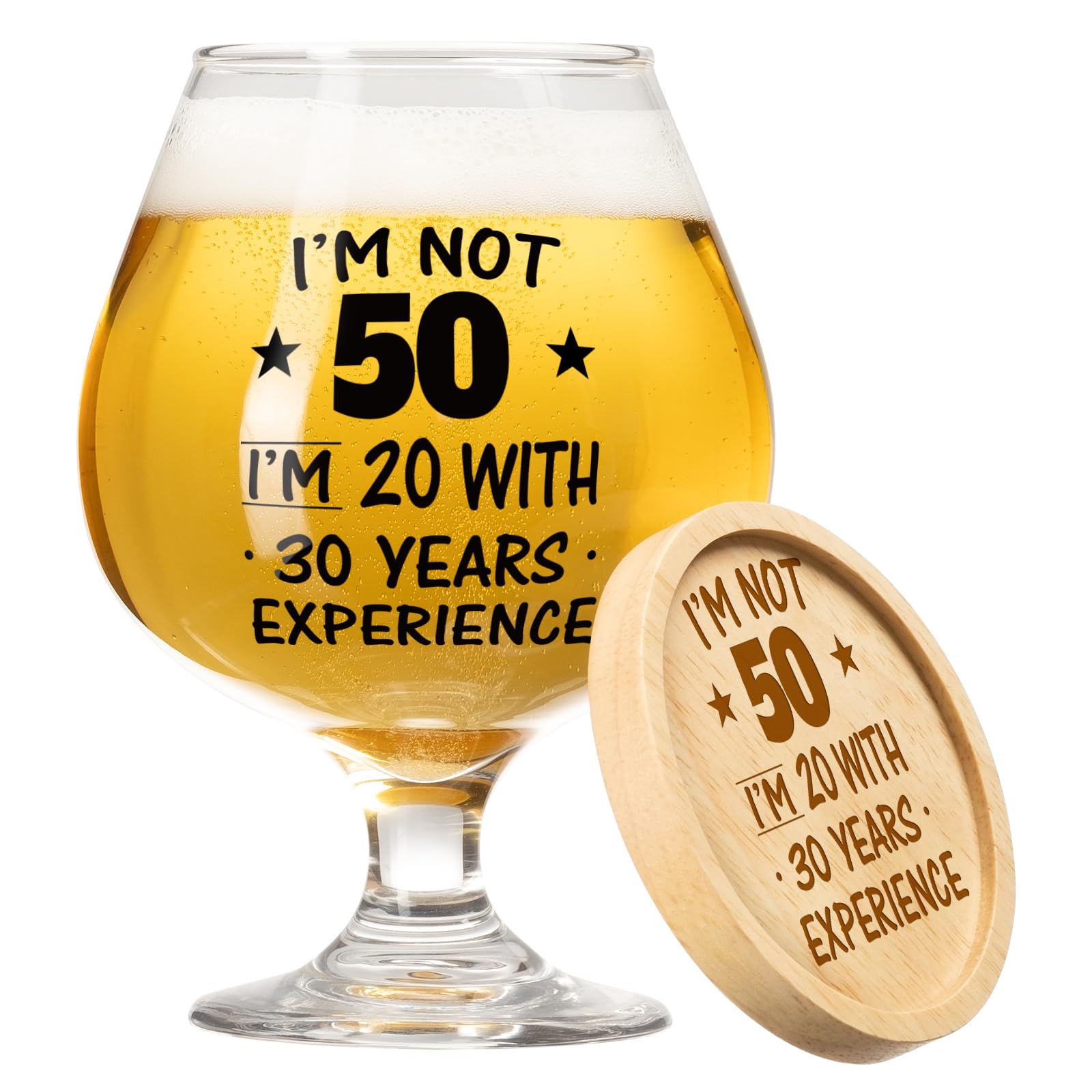 KAAYEE Funny 50th Birthday Gifts for Men, 510ml Beer Glass with Wooden Coaster Gift idea for 50 Year Old Man, Best 1976 Present for Dad Grandad Husband Friend
