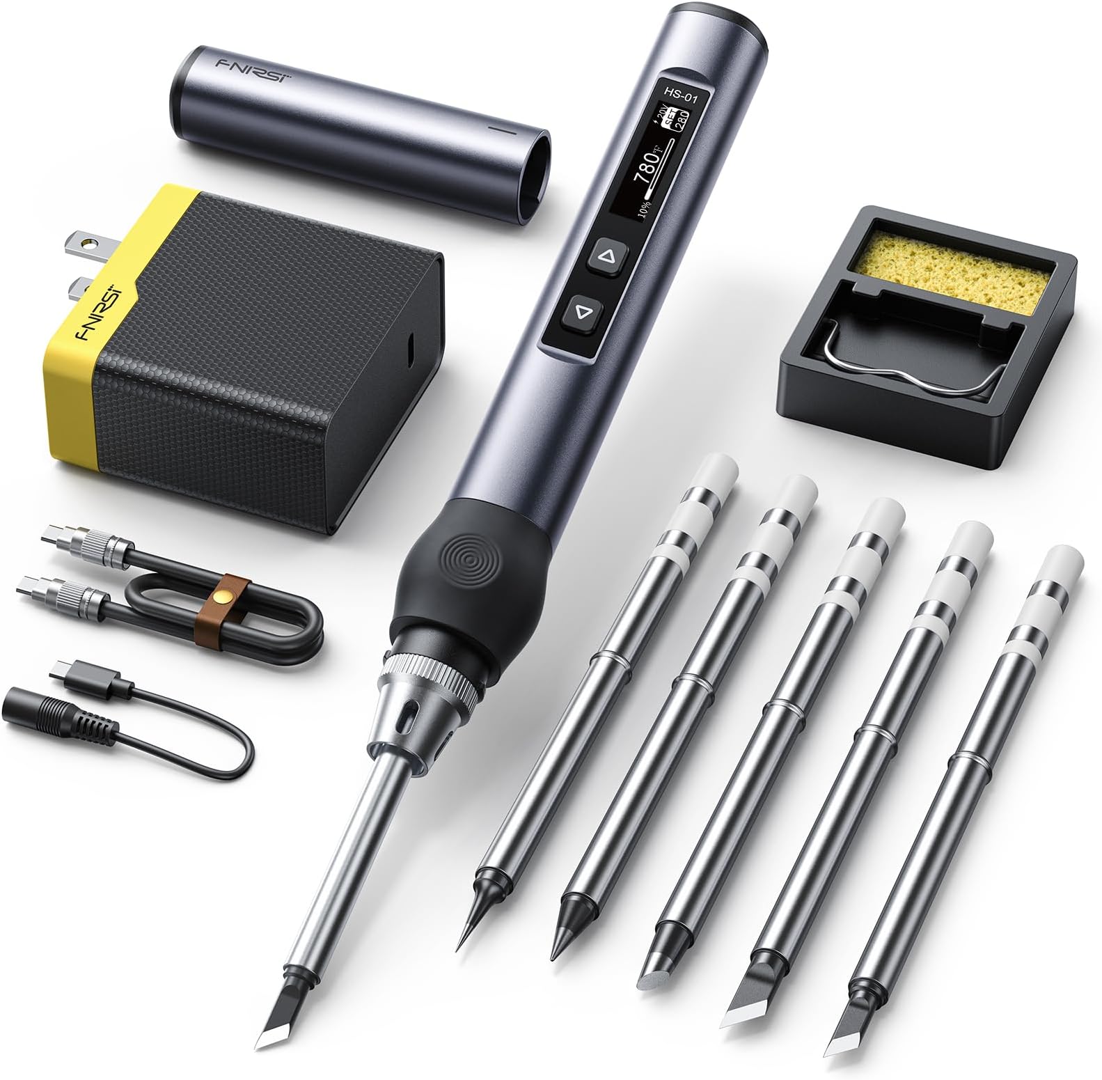 FNIRSI HS01 Soldering Iron Kit DC/PD(96W/65W) 6S Fast Heating | 180-780℉,6 Soldering Tips, Digital OLED Screen Display, Auto Sleep, Micro Soldering Pen for Electronics Repair