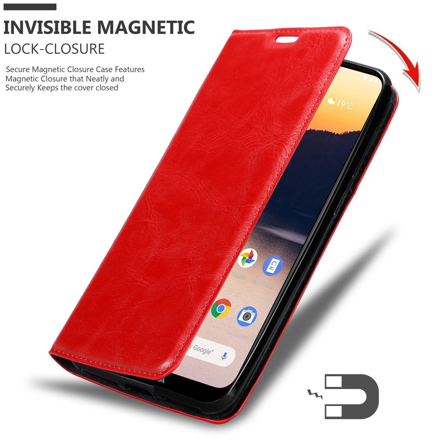 Custodia Libro Cadorabo Per Nokia 2.2 – Rosso Mela Con Chiusura Magnetica, Slot Per Carte E Funzione Stand - 5