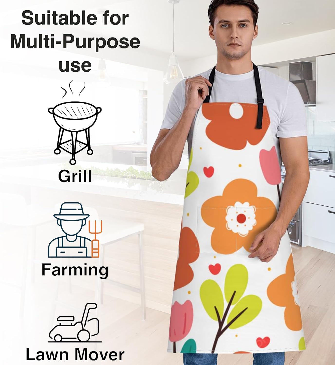 Patriotic Eagle Apron with Adjustable Neck Strap,American Flag Cross Kitchen Aprons with 2 Pockets for Women,28x33in,Oxford Fabric,Gifts for Wife Mom,For Chef Cooking Baking Gardening BBQ - Image 5