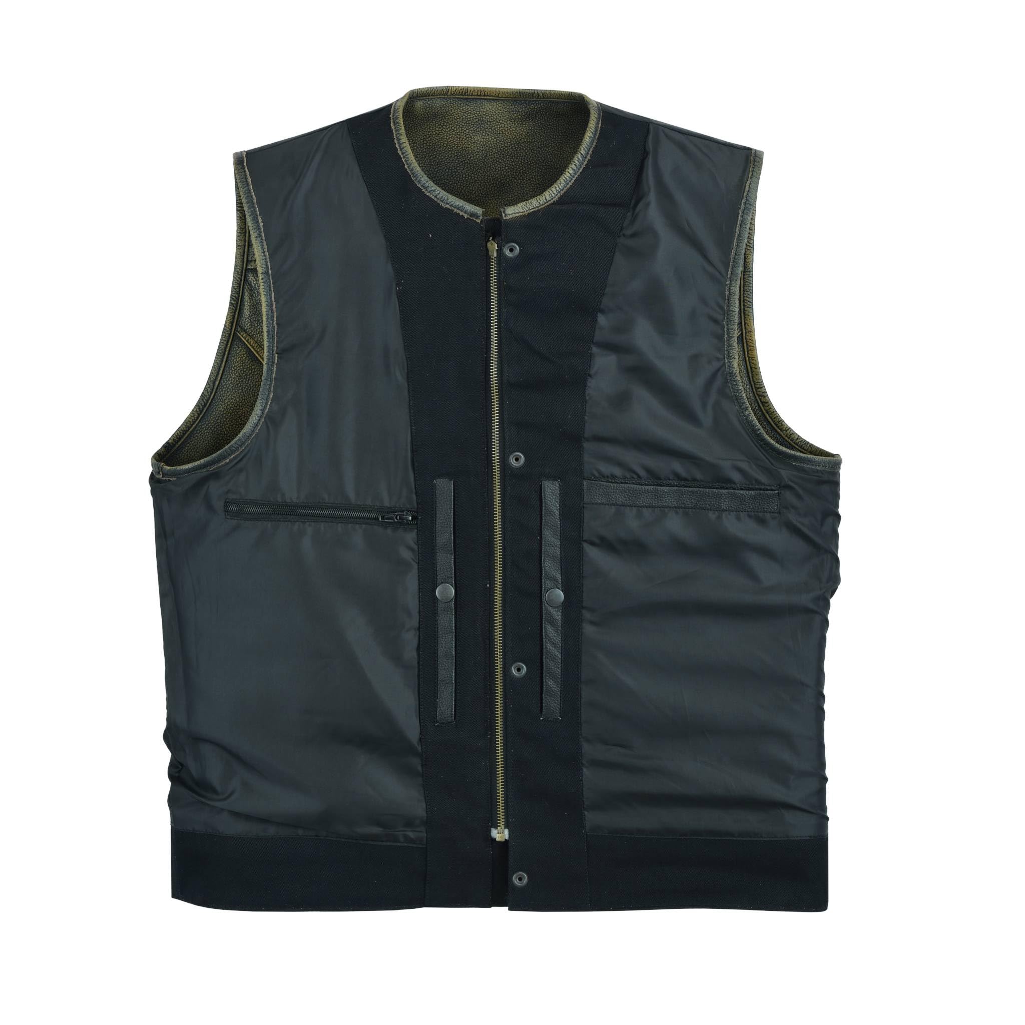 Leatherick Gilet de motard à grain supérieur pour hommes en détresse sans col marron pour l'équitation et la mode coupe de style