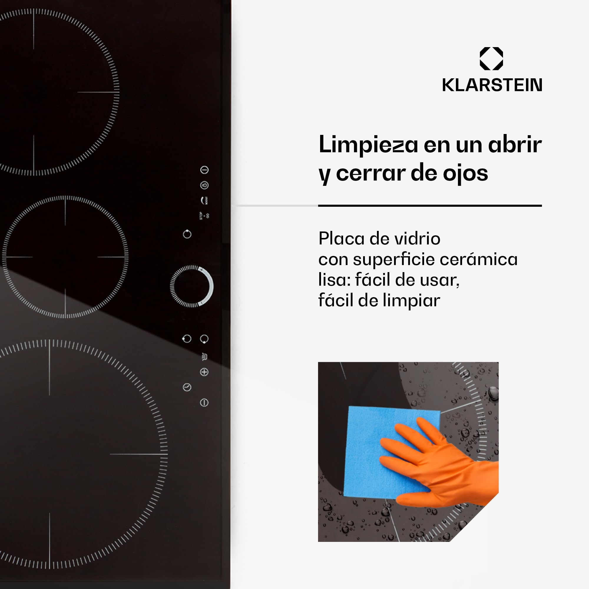 Klarstein Placa Induccion Eléctrica, 5800W, Vitrocerámica Inducción Eléctrica de 3 Fuegos, Placas de Cocción de Sobremesa, Control Táctil, Placas de Cocción de Inducción, Eléctricas para Cocinar