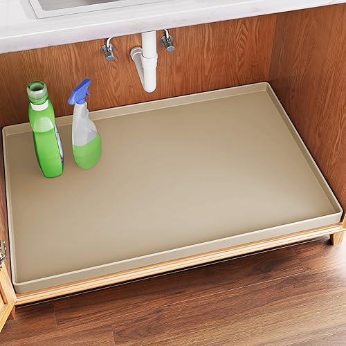 Miniatura 7 de FLATO Tapete impermeable para debajo del fregadero, 34 x 22 pulgadas, forro para estante de cocina y baño, protector de gabinete, organizadores y