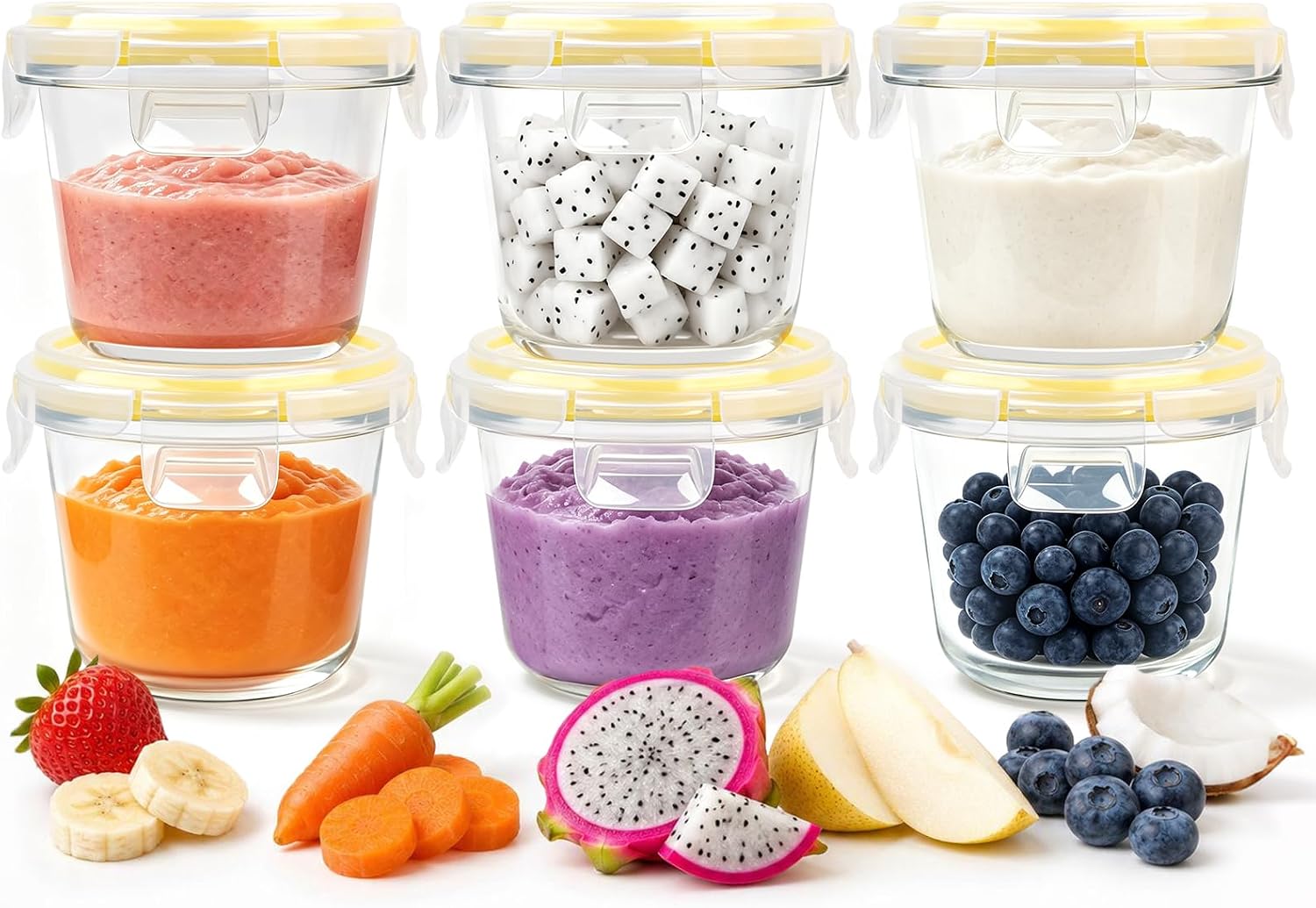 Luvan 8oz Baby Food Storage Containers 6-Pack Glass Baby Food Jars Stackable Leakproof & Airtight with Lids Freezer Microwave Dishwasher Safe BPA-Free Ideal for Fruit Purees and Vegetable Blends