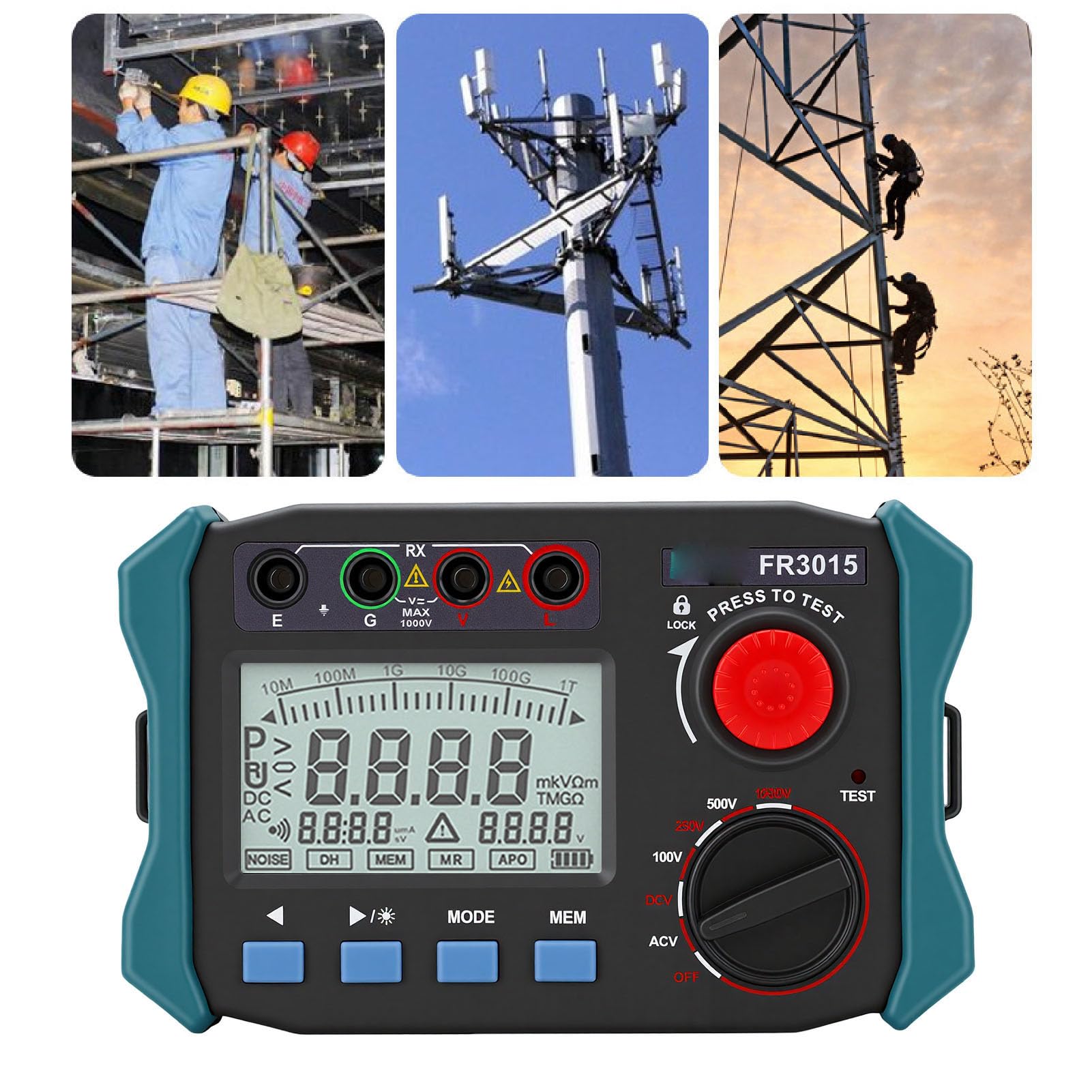 ASHATA Tester Rezystancji Izolacji z Podświetleniem LCD, Trwały Megaomomierz do Dokładnych Pomiarów, 0,06 MΩ–50,00 GΩ do zastosowań Energetycznych i Przemysłowych