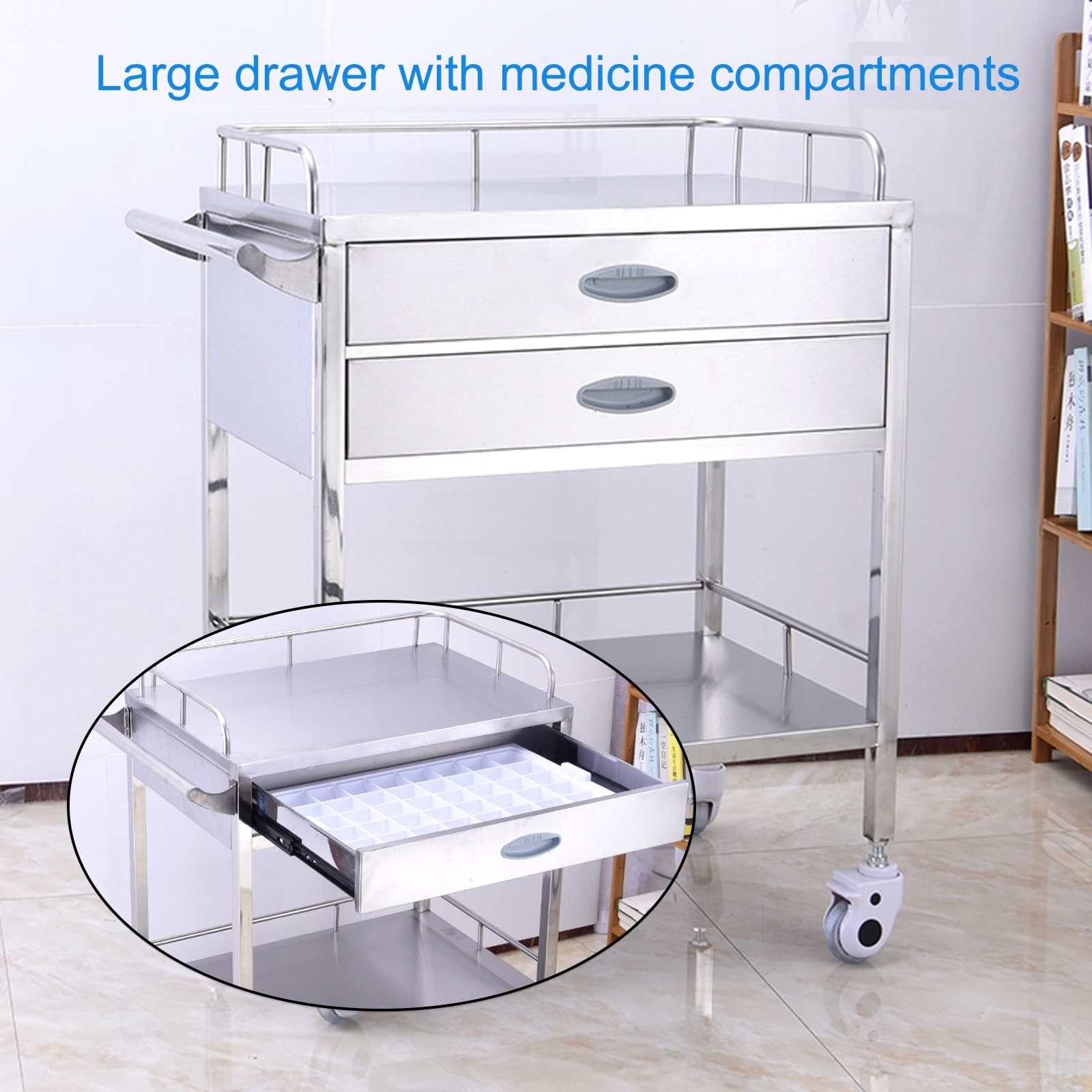 Servierwagen Edelstahl Serving Lab Trolley, Laborwagen Edelstahl 2 Ablagen, Transportwagen Laborwagen teewagen, für Labor, Krankenhaus, Zahnarztpraxis, Salon usw