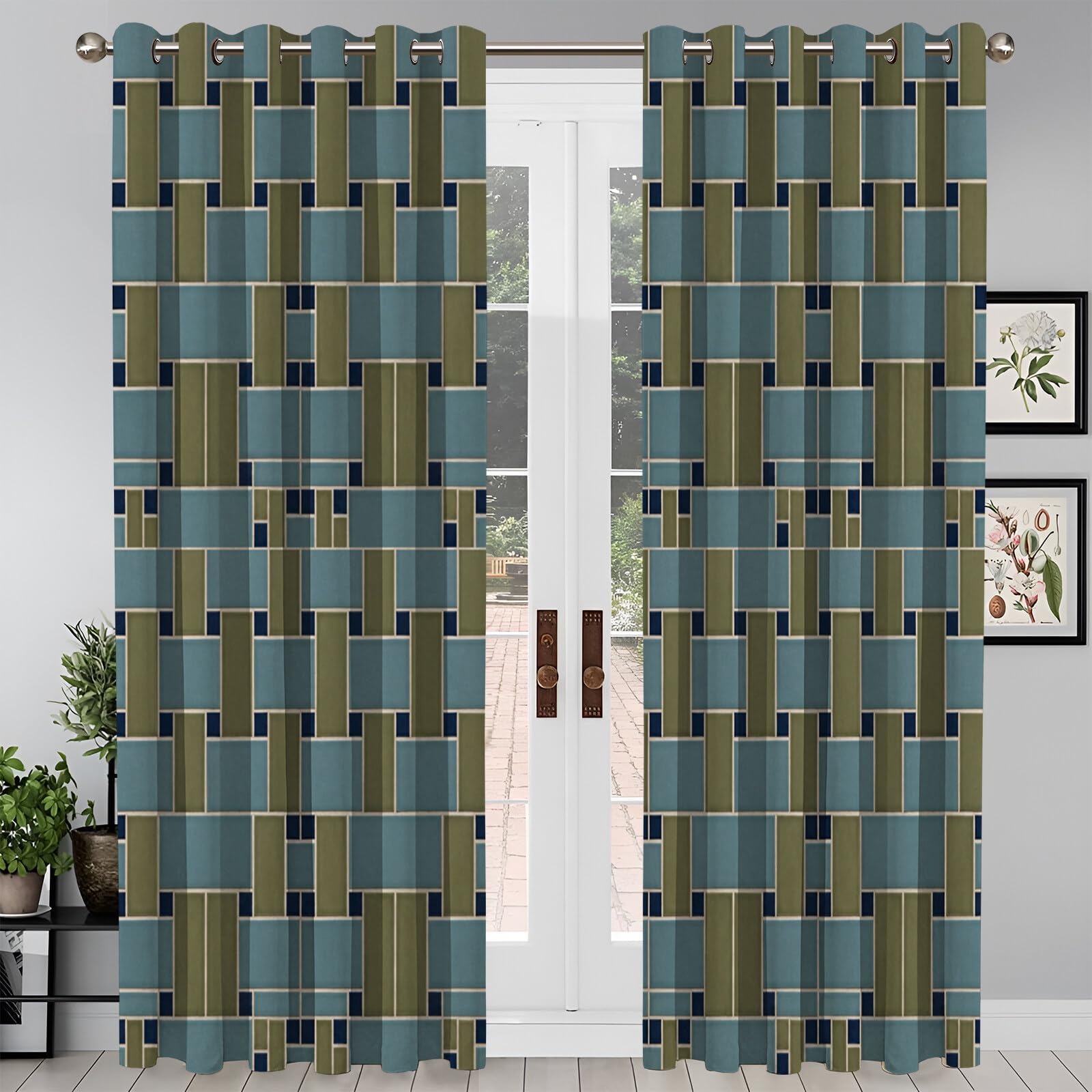 Rideau Occultant Blocs Rectangulaires Rideaux Chambre Salon Moderne 3D Style Géométrie Moderne Isolant Thermique Anti Froid Polyester Bruit Grande Largeur 2 Pièces, 140L X 220H Cm