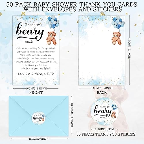 Miniatura 15 de Kisston 50 juegos de tarjetas de agradecimiento con 50 sobres y calcomanías, tarjeta de regalo de agradecimiento para baby shower, revelación