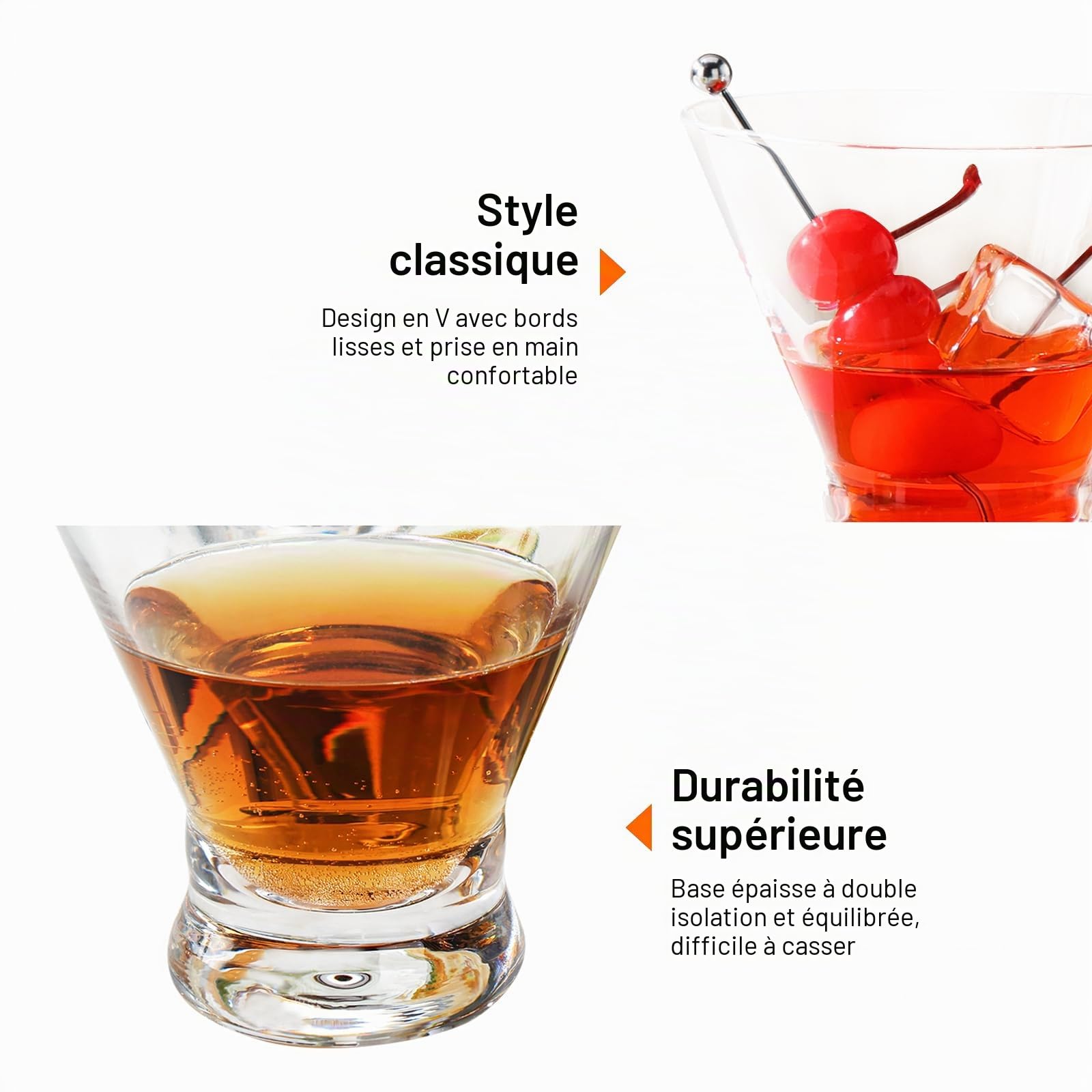 WOTOR Set de 4 Verres à Martini Sans Pied, 230 ml, Verres à Cocktail Élégants pour Bar, Verres à Margarita Courts et Modernes