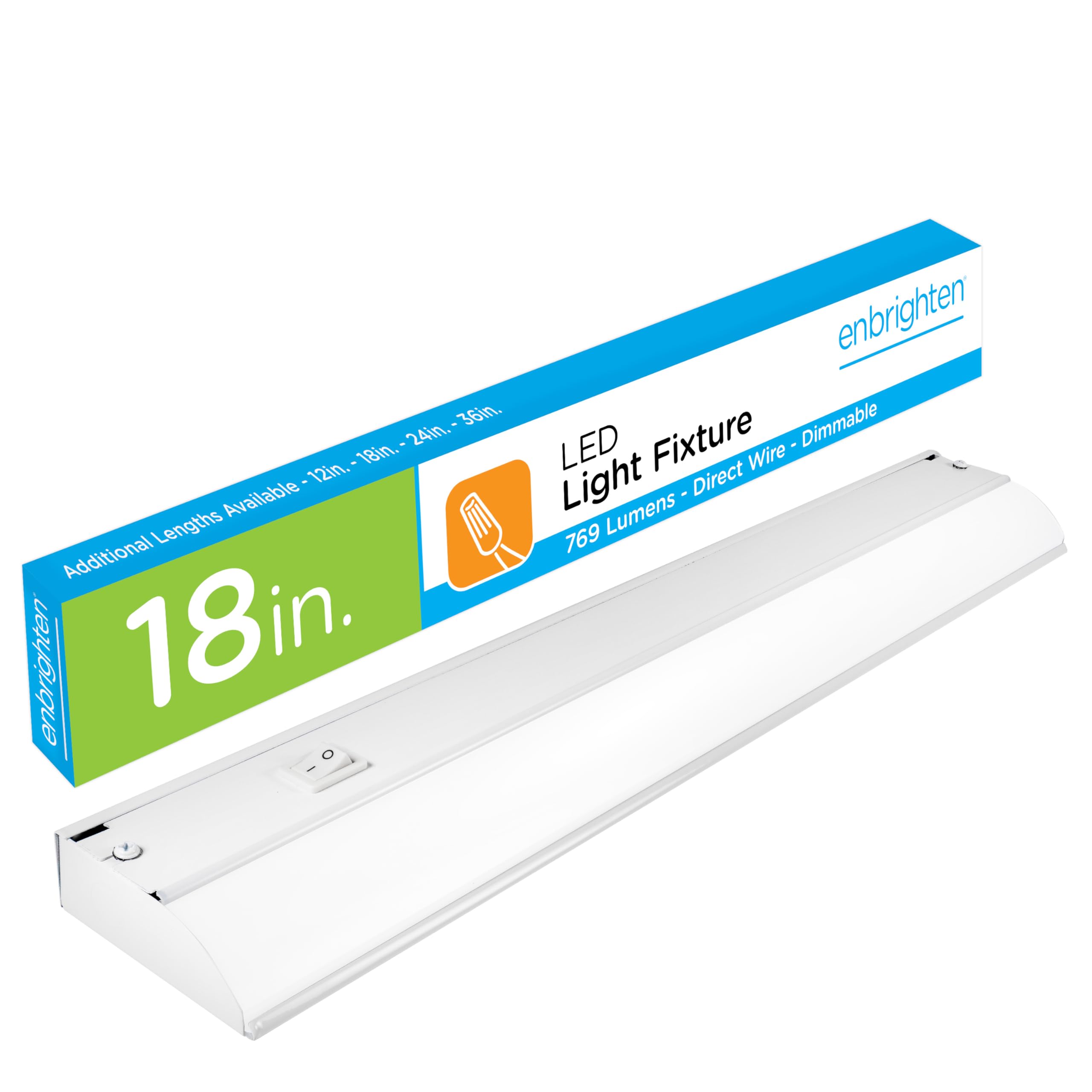 Enbrighten 18 Inch LED Under Cabinet Light Fixture, Direct Wire, In-Wall Dimmer Compatible, 769 Lumens, 3000K Soft White, Steel Housing, White Finish, 38978
