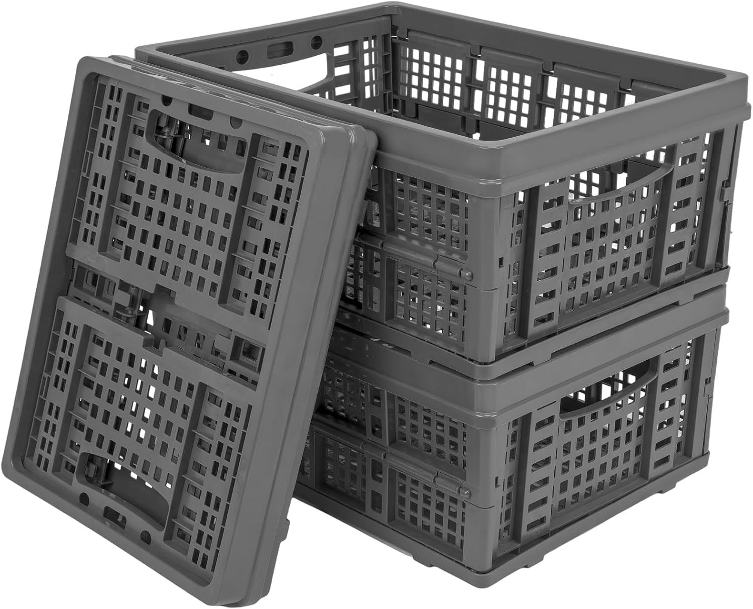 VECKYJL Plastic Milk Crates, Collapsible Storage Crate, 34L Black Plastic Crates
