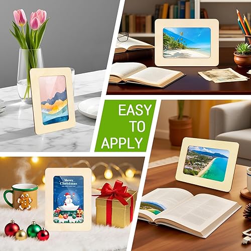 Vista 25 de Paquete de 15 marcos de fotos de madera para manualidades, marcos de fotos de madera para fotos de 4 x 6 pulgadas, marcos de fotos de pie sin