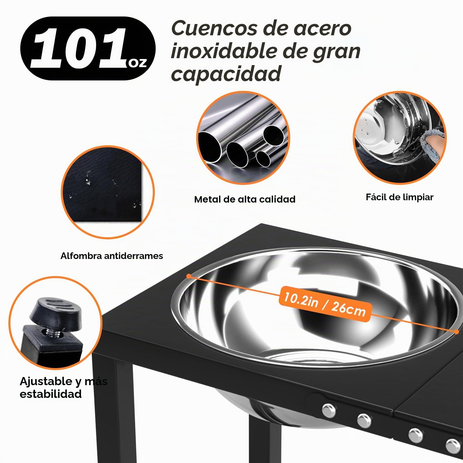Cuencos elevados de metal para perros grandes de raza extra grande Soporte de cuenco para perros elevado con alfombrilla a prueba de salpicaduras y cuencos para mascotas de 3000ML, comedero de 17" de