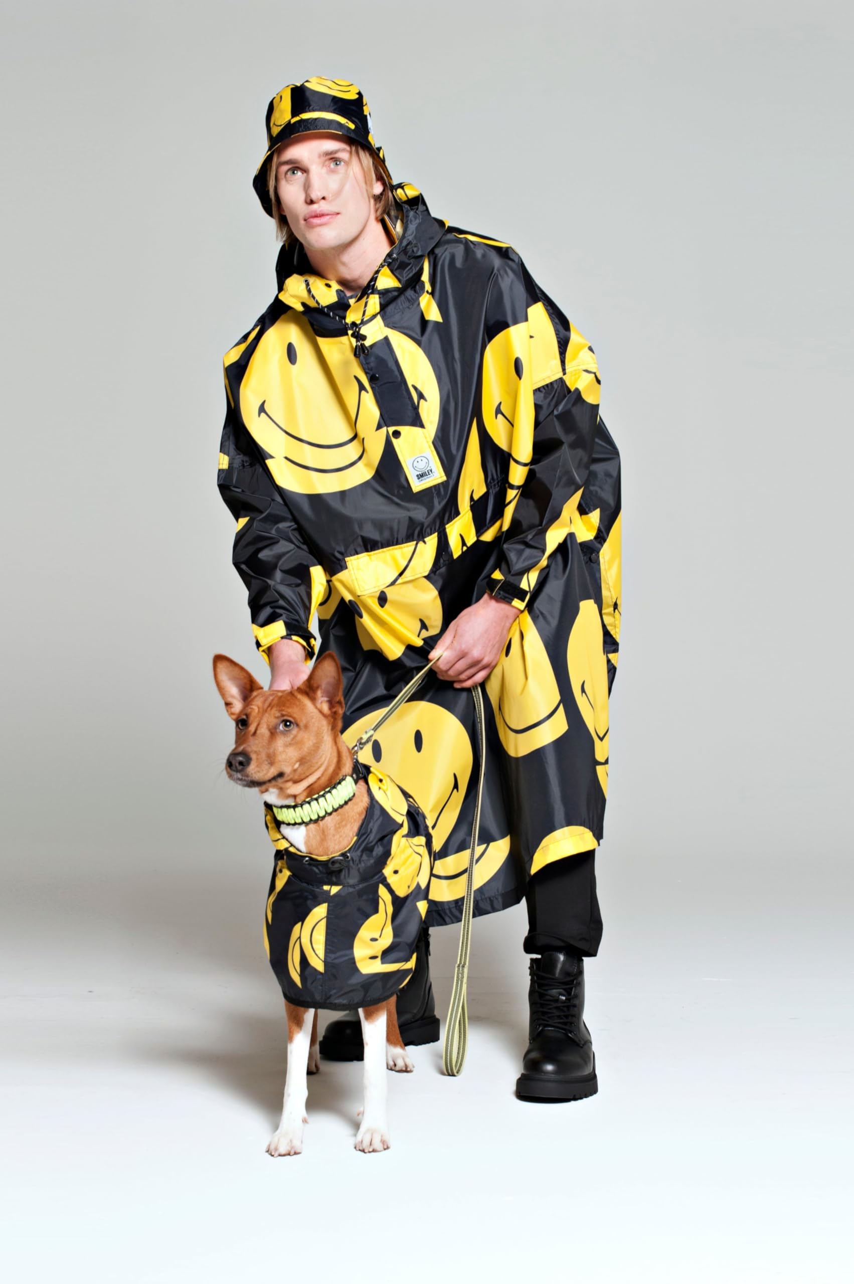 Rainkiss Poncho de pluie All Smiles, noir, jaune, Einheitsgröße Tall