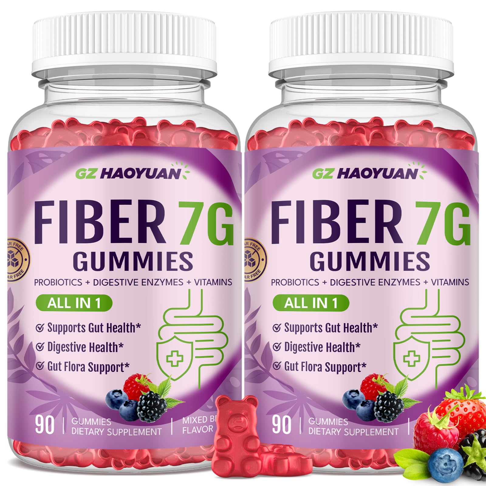 Fiber Gummies for Adults - Sugar Free Fiber Supplement 17 in 1, Probiotic 60 Billion CFU & Prebiotic with Digestive Enzymes, Inulin, Psyllium, Support for Gut & Digestive Health, 180 Count Mixed Berry 180 Count (Pack of 1)