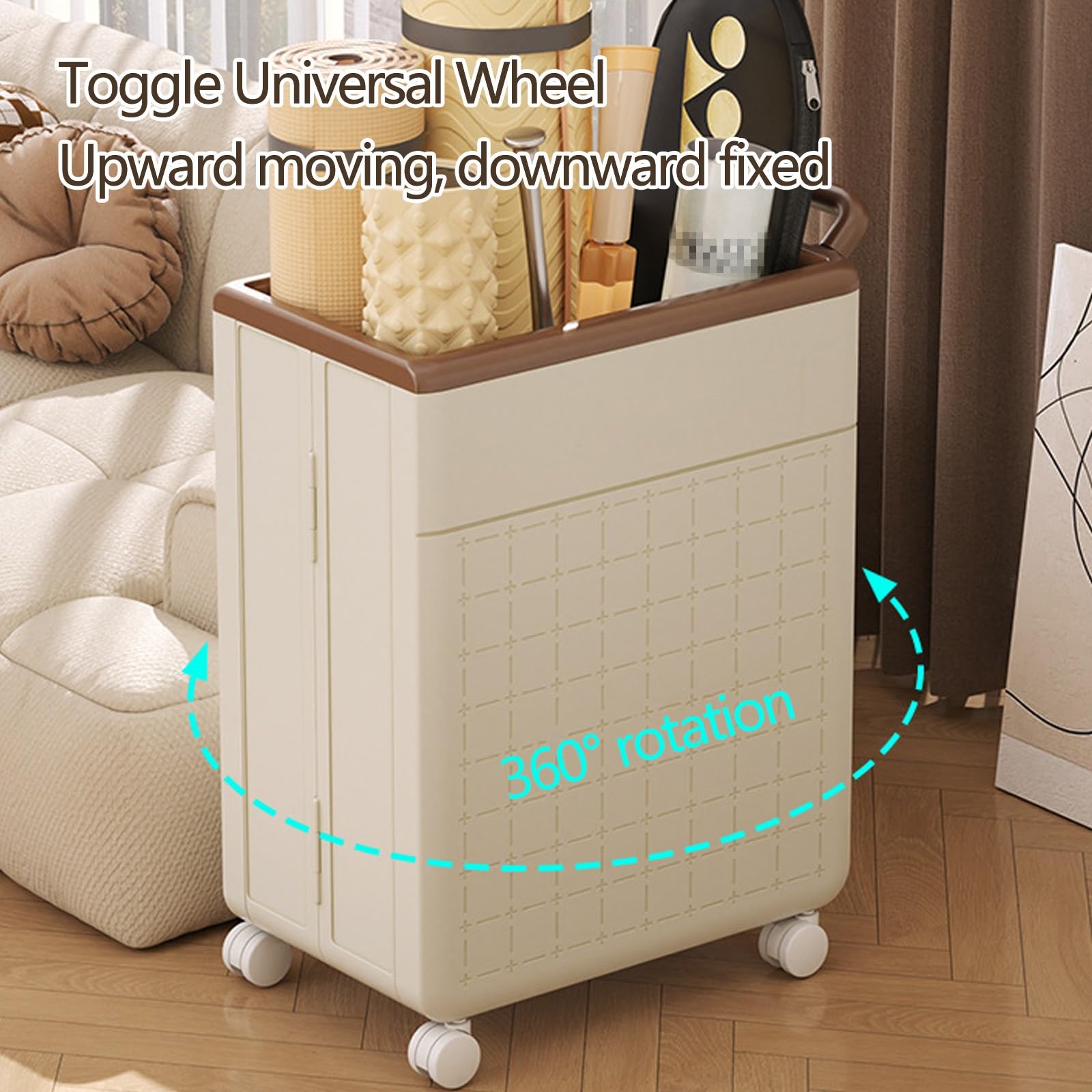 Panier à Linge Pliables Avec Roues 360° Yallmie 41,5L - Chariot Buanderie Pliable Beige/Blanc - Maison Dortoir
