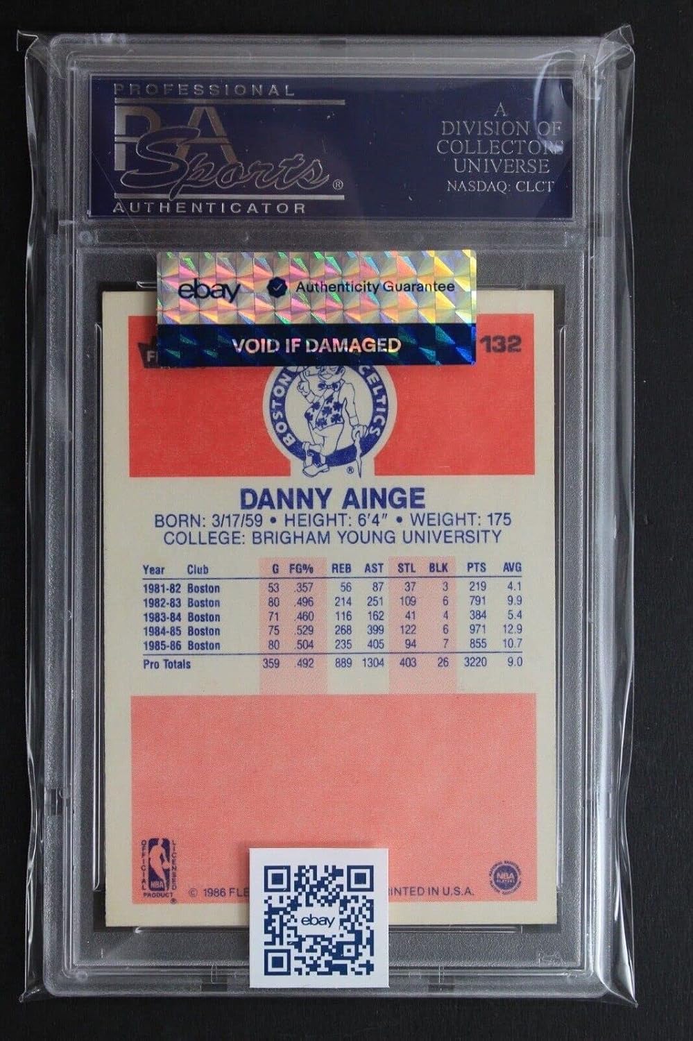 Danny Ainge Boston Celtics Autographed 1986 Fleer #4 Basketball Signed Card PSA