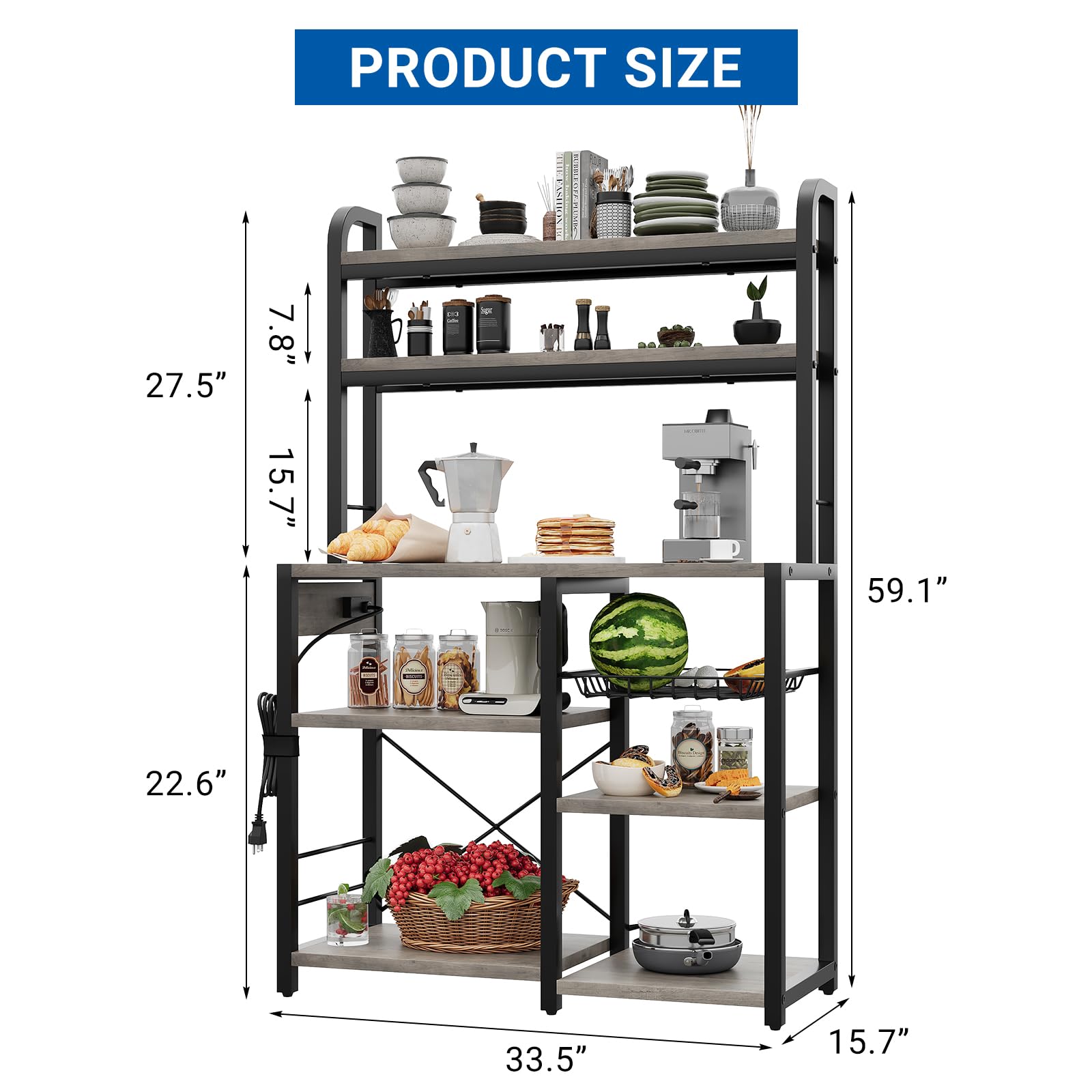 Zstar Soporte para Microondas, Estante De Cocina con Canasta De Alambre, Estante De Almacenamiento Independiente Grande De 6 Niveles para Cocina, Comedor y Sala De Estar