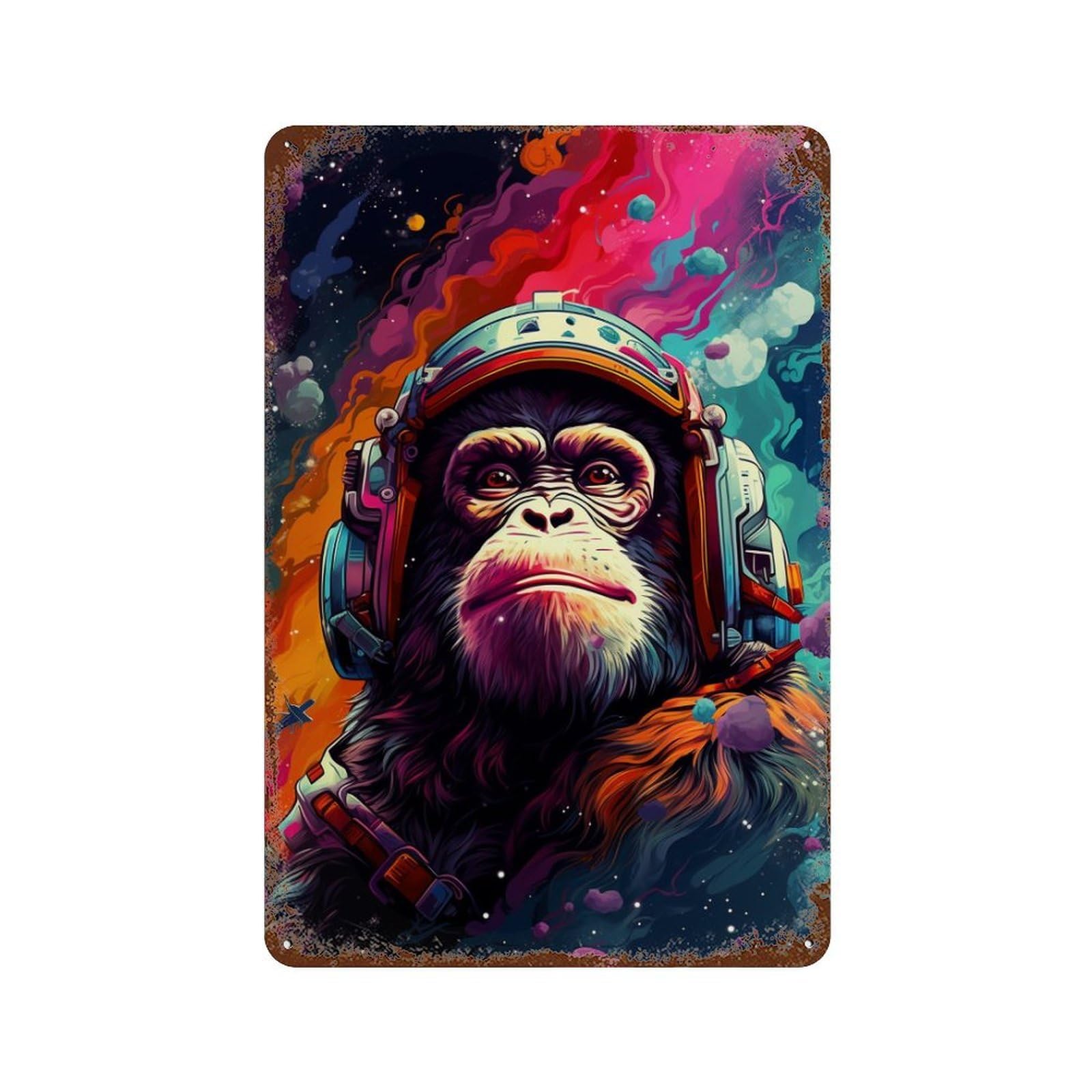 Space Monkey Adventure-3 Distressed Metal Wall Sign 11.8"x7.9", Rustic Home Decor for Living Room, Hallway And Home Decor