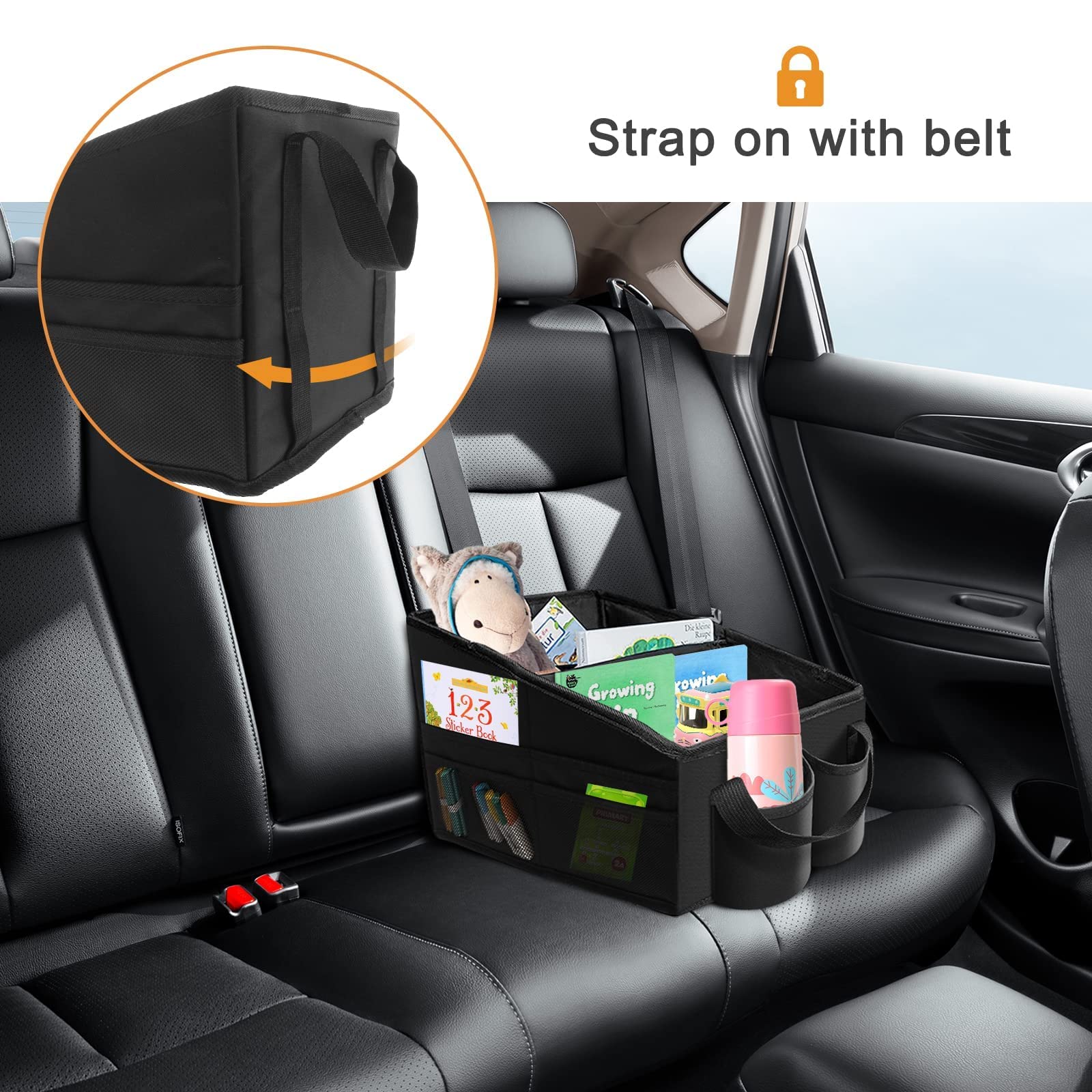 WOCVRYY Organizador Maletero Coche para Asiento Delantero Trasero y Maletero Plegable con Compartimentos y Bolsillos de Malla con Portavasos para Guardar Juguetes Mapas Juegos y Más