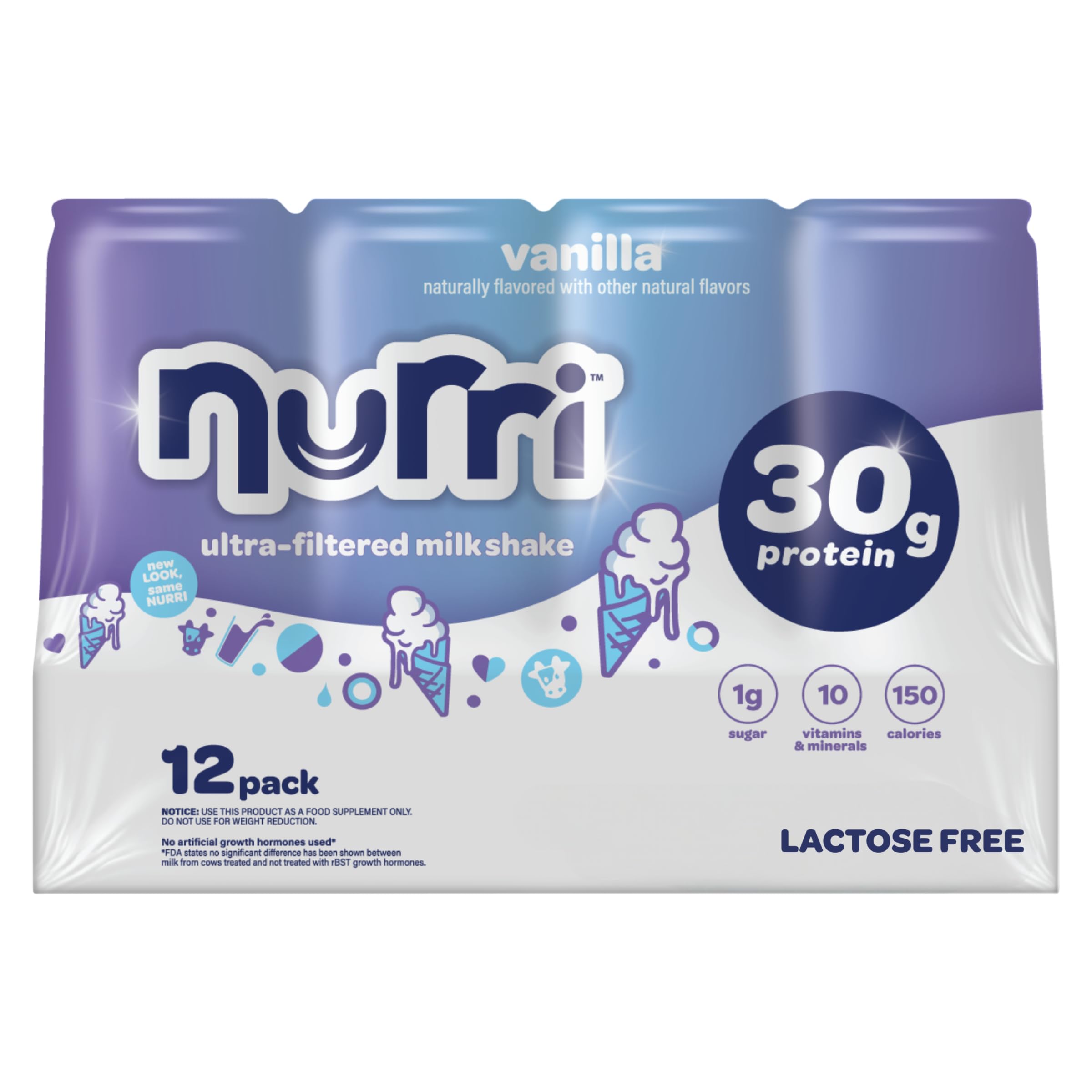 30g Protein Ultra Filtered Milk Shake – Vanilla - Lactose Free, Low Sugar, 150 Calories, 10 Vitamins and Minerals - 11 fl oz, 12 Cans