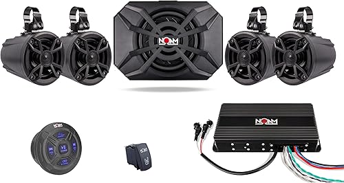 NUTV5-S Quad - ATVUTVSide by Side Altavoces impermeables Bluetooth 4.1 Sistema estéreo marino que incluye 4 altavoces de torre y subwoofer