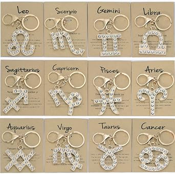Constellation Keychain,2 Packs Gold and Silver Zodiac Creative Crystal Keychain,Novelty keychain Accessories