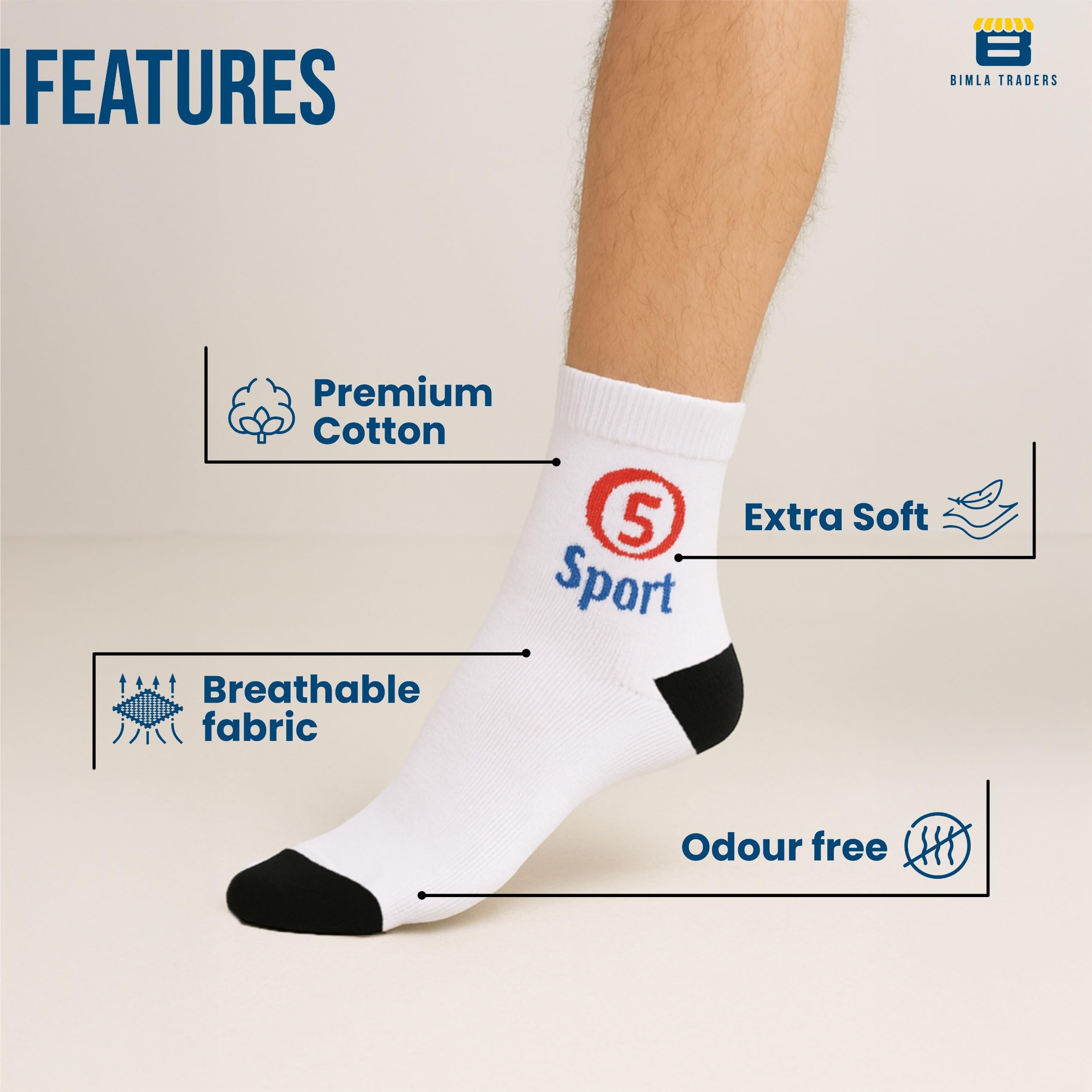 Btag Cotton Solid Ankle Socks for Men & Women | Made Up Of Pure Cotton Fabric | Soft, Breathable & Comfortable Socks for Sports, Gym, Running & Casual Use, Multicolor, Free Size (SK001_PO3) - Image 3 thumbnail