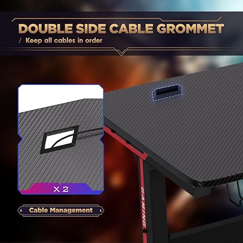 Miniatura 7 de PayLessHere Escritorio para computadora de 47 pulgadas, escritorio de oficina en forma de T, grande, moderno, ergonómico, estilo de carreras,