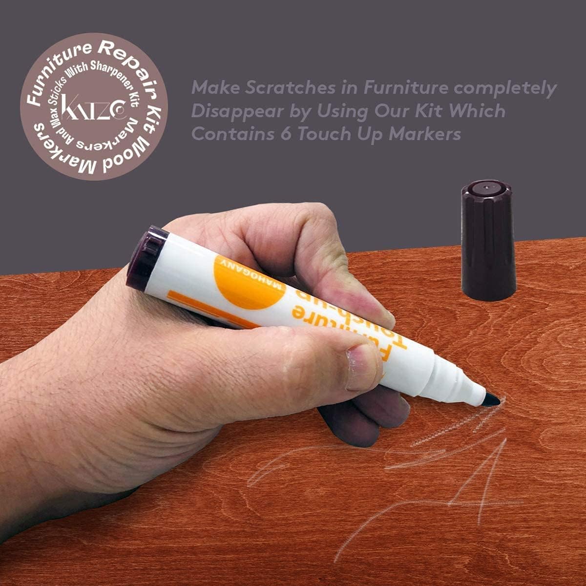 katzco Furniture Repair Kit Wood Markers, Set of 13, Markers and Wax Sticks with Sharpener, for Stains Scratches, Floors - Image 4