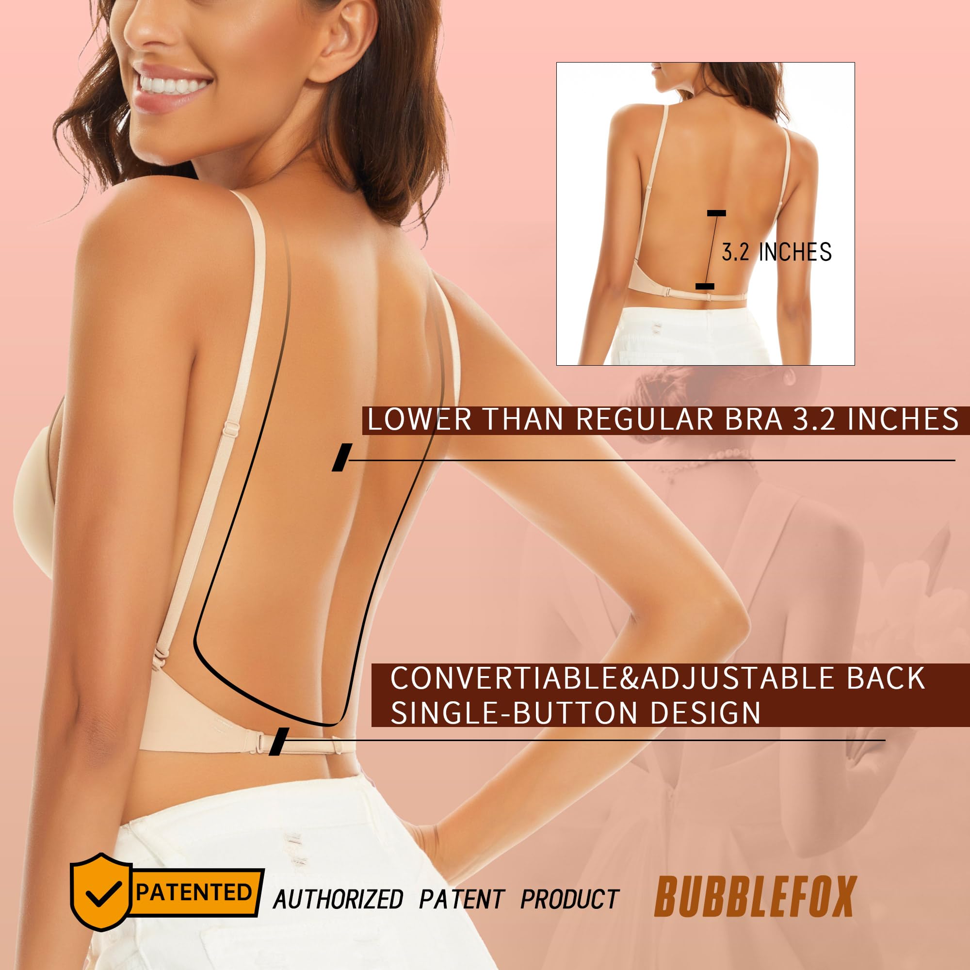 Soutien Gorge Dos Nu pour Femmes-Soutien Gorge Dos Transparent Dos Nu Invisible Triangle sans Armature Convertible en Soutien-Gorge Taille Basse