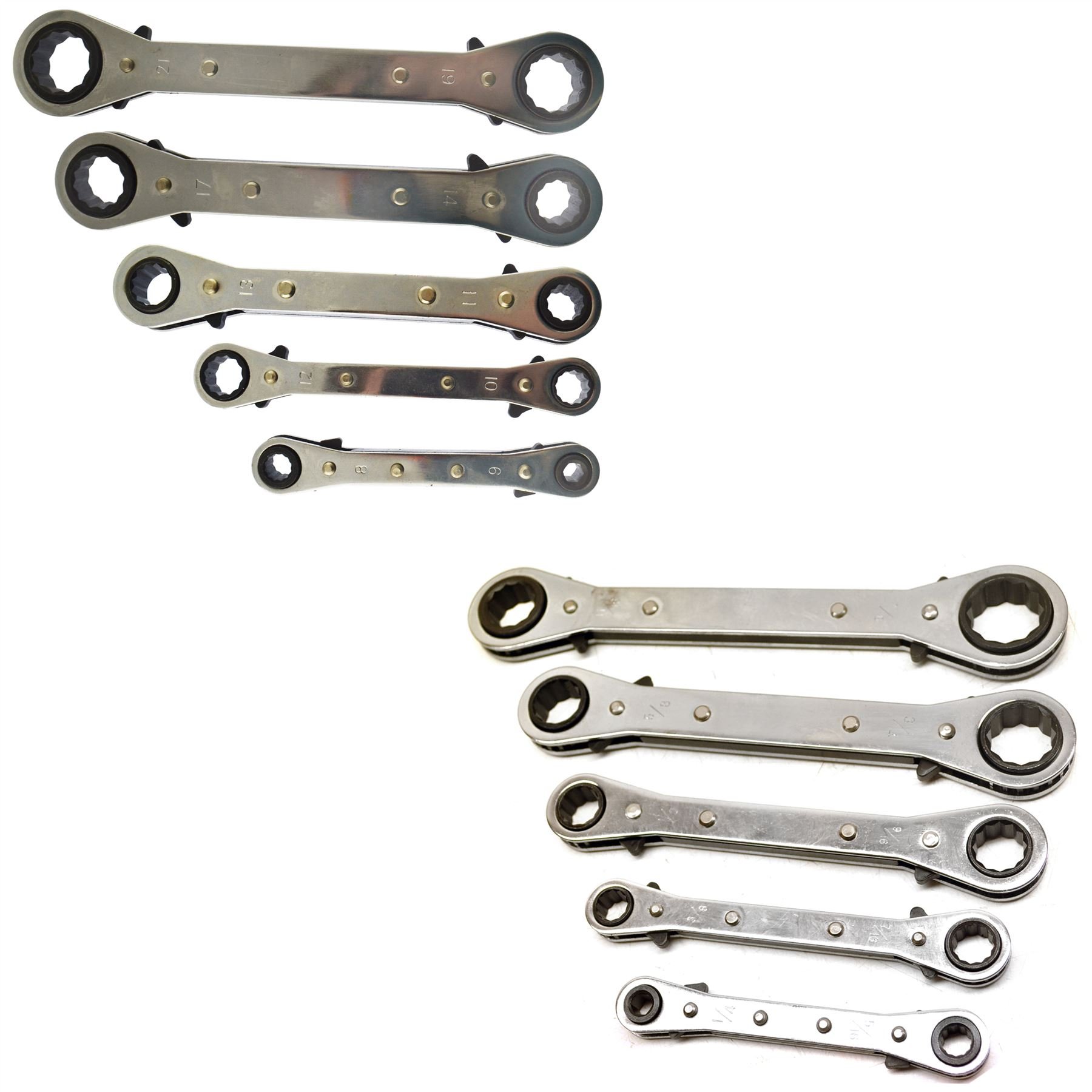AB Tools Ratchet Spanner Wrench Set Metric and Imperial AF SAE Sizes Double Ring